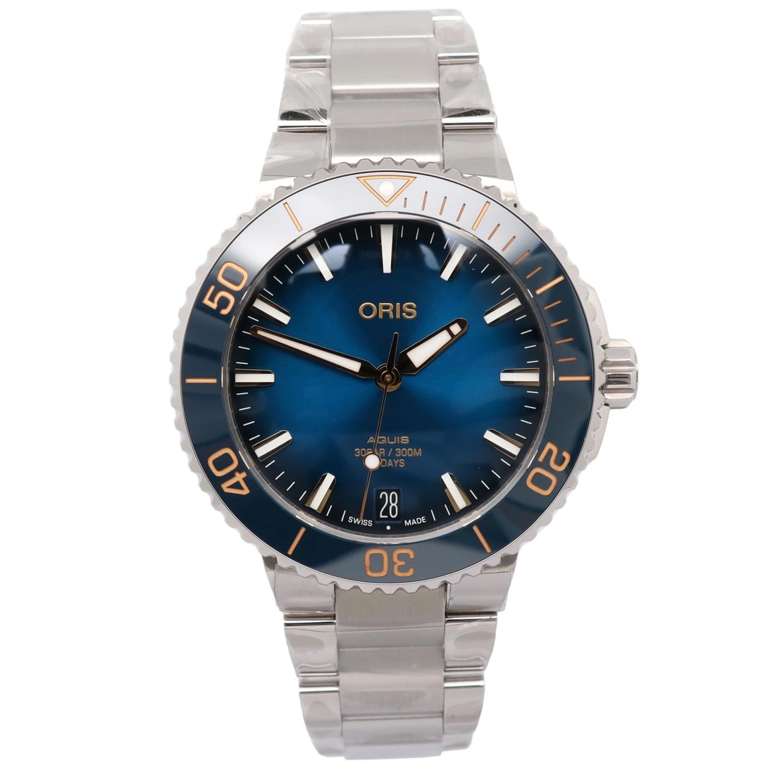 Oris Aquis Date Blue Diver Steel 41.5mm Automatic Watch: Oris Aquis Date Blue Diver Steel 41.5mm Automatic Watch This Oris Aquis Date wristwatch features a 41.5mm stainless steel case with a blue ceramic count-up/dive bezel and a sunburst blue analog dial. 
