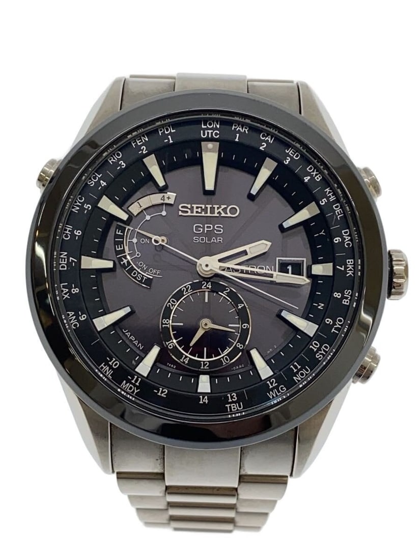 Seiko Astron Titanium GPS Wristwatch Black: Seiko Astron Titanium GPS Wristwatch Black This SEIKO Astron 7X52-0AA0 men's wristwatch features a black titanium case and band, combining durability with a sleek design. The watch is equipped with GP