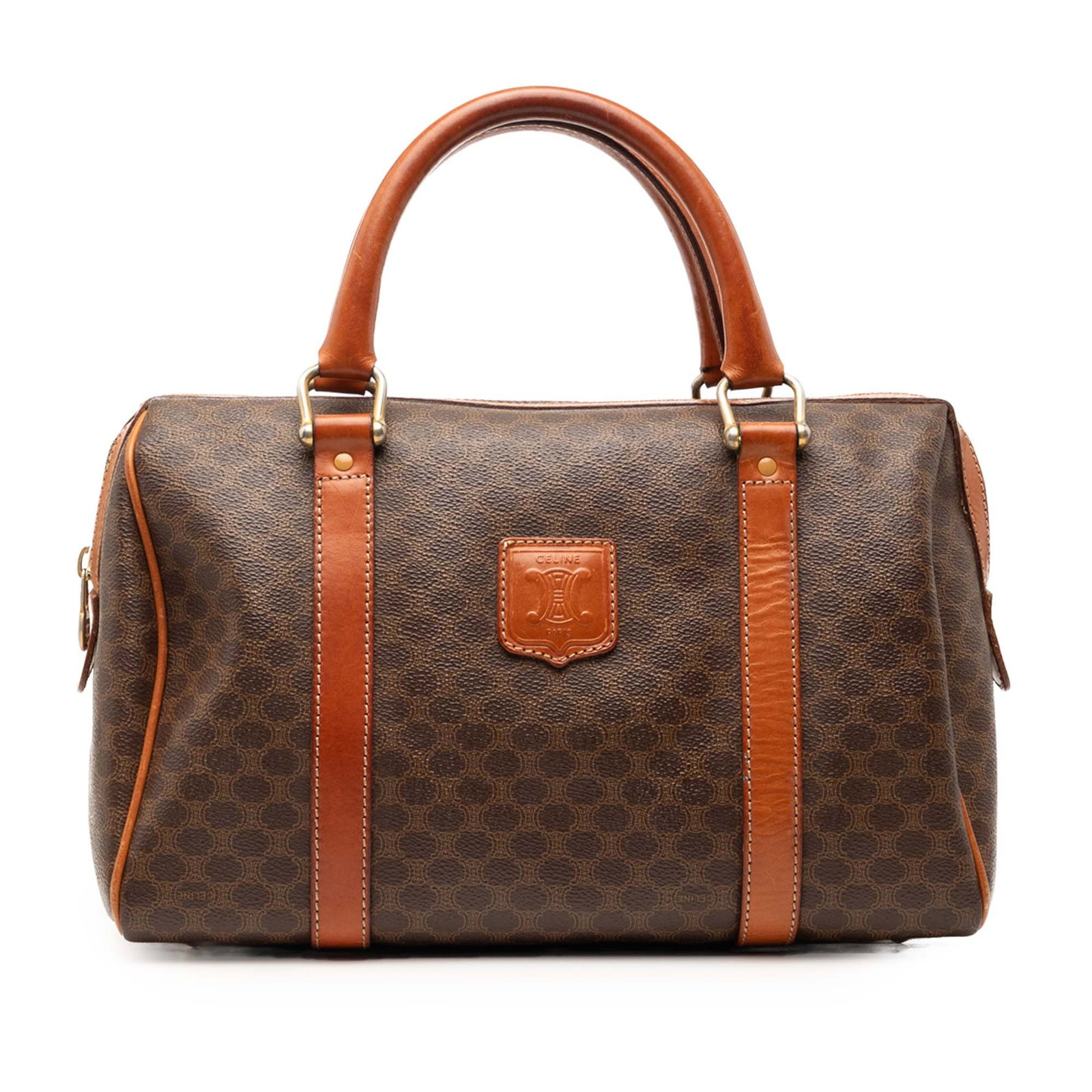 Celine Macadam Brown Coated Canvas Boston Handbag (1 of 6)