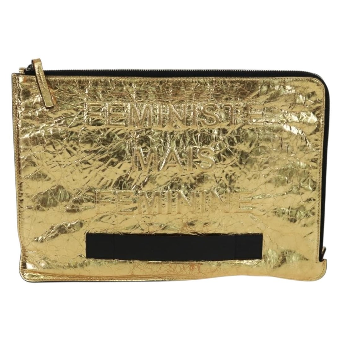 Chanel Gold Crinkled Leather Feminine Pouch Bag 36cm: Chanel Gold Crinkled Leather Feminine Pouch Bag 36cm This Chanel Feminine Pouch features crinkled leather in a gold color, designed for women. Made in Italy, it offers a sophisticated look with a spac
