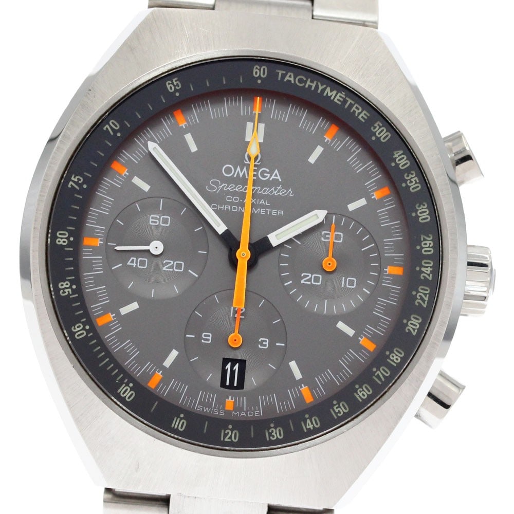 OMEGA Speedmaster Mark II Date Chronograph 43mm Steel: OMEGA Speedmaster Mark II Date Chronograph 43mm Steel This OMEGA Speedmaster Mark II Co-Axial Date Chronograph is a pre-owned men's wristwatch featuring a stainless steel case and bracelet with a gray
