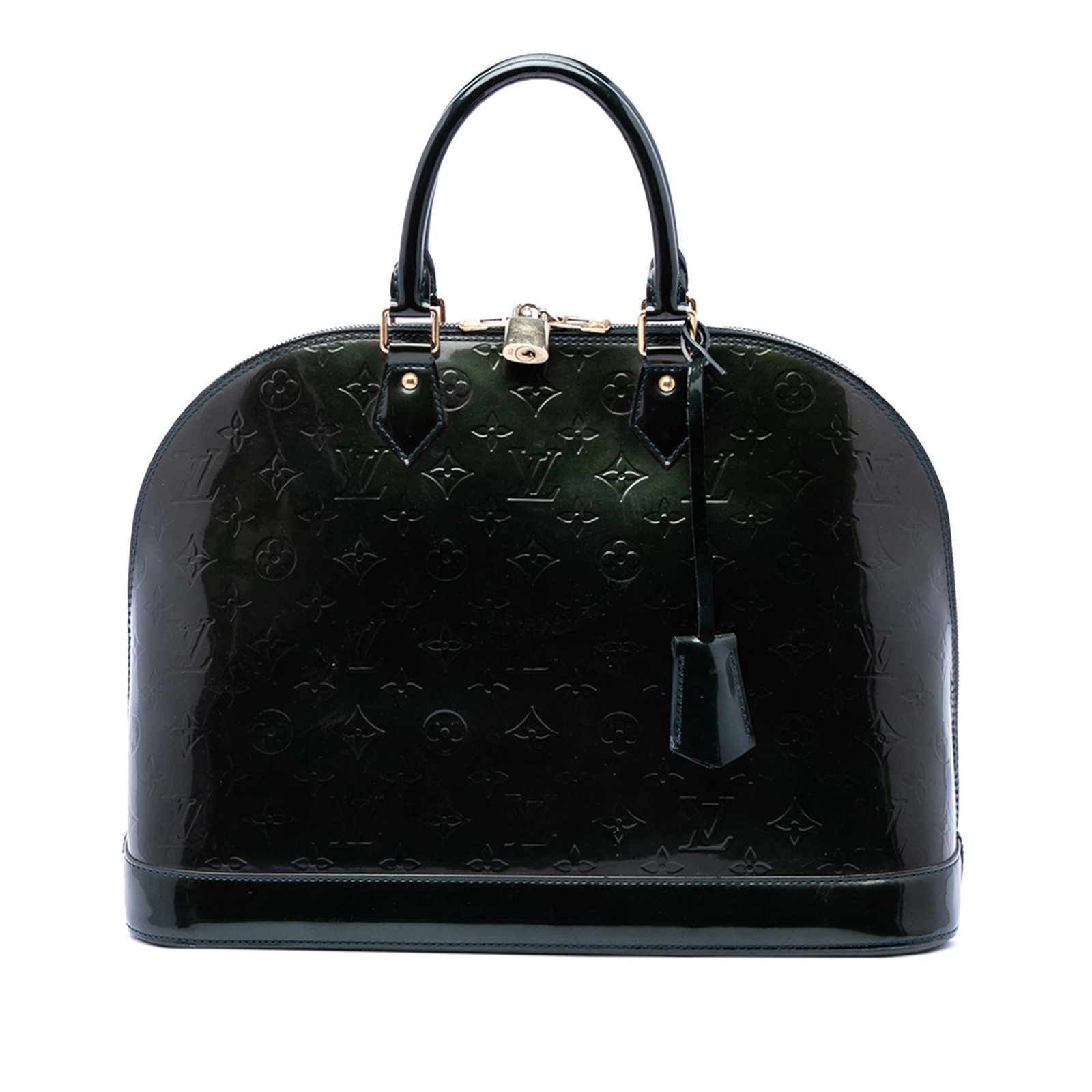 Louis Vuitton Alma GM Vernis Leather Blue Bag: Louis Vuitton Alma GM Vernis Leather Blue Bag This Louis Vuitton Monogram Vernis Alma GM features a vernis leather body in blue, rolled leather handles, a top zip closure, and interior slip pockets. T