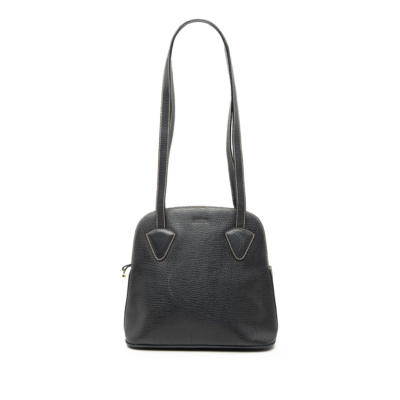 LOEWE Black Leather Shoulder Bag with Zip Closure: LOEWE Black Leather Shoulder Bag with Zip Closure This LOEWE Leather Shoulder Bag is a stylish accessory crafted from high-quality leather. It features flat leather straps for comfortable carrying, a 