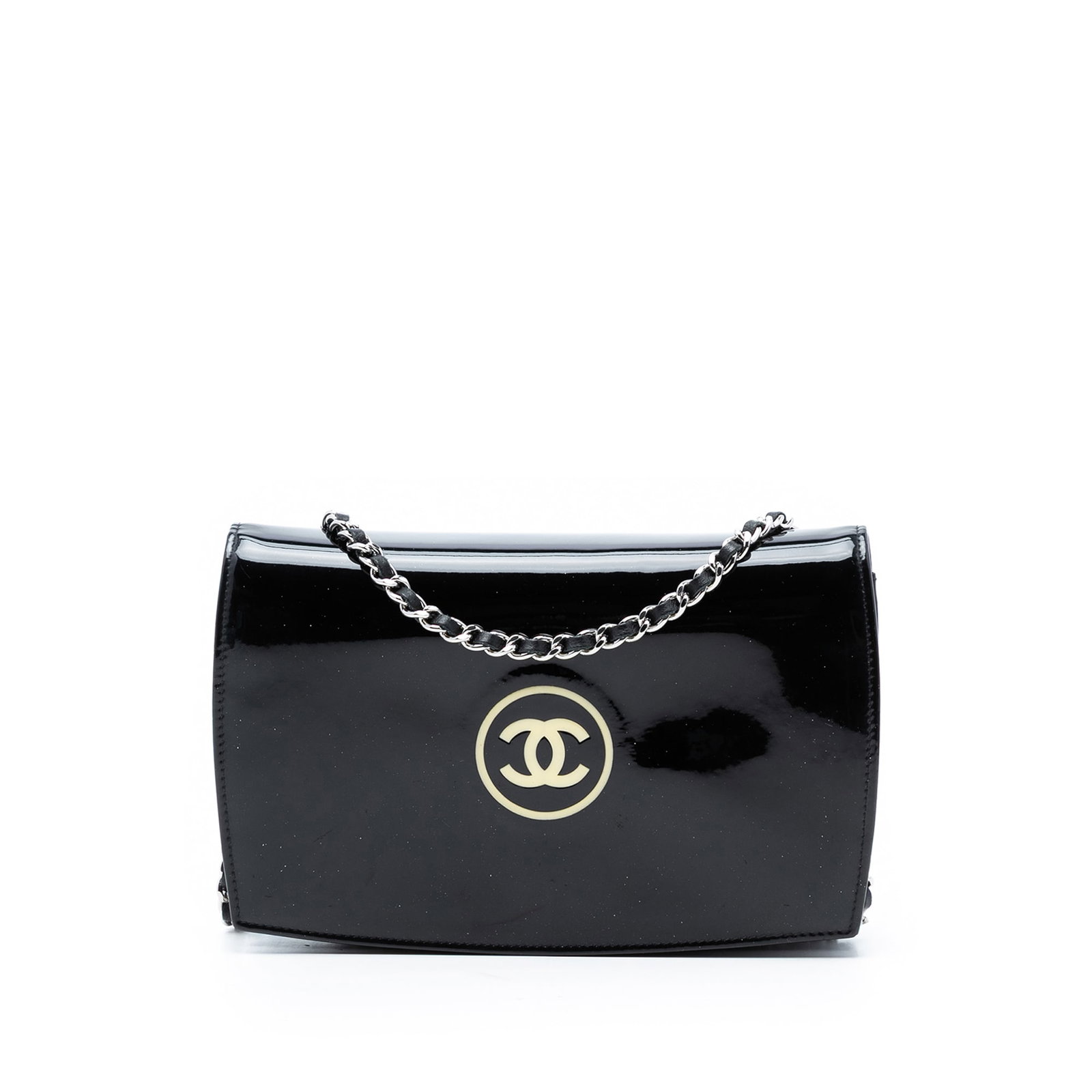 Chanel black patent leather wallet on chain CC model (1 of 8)
