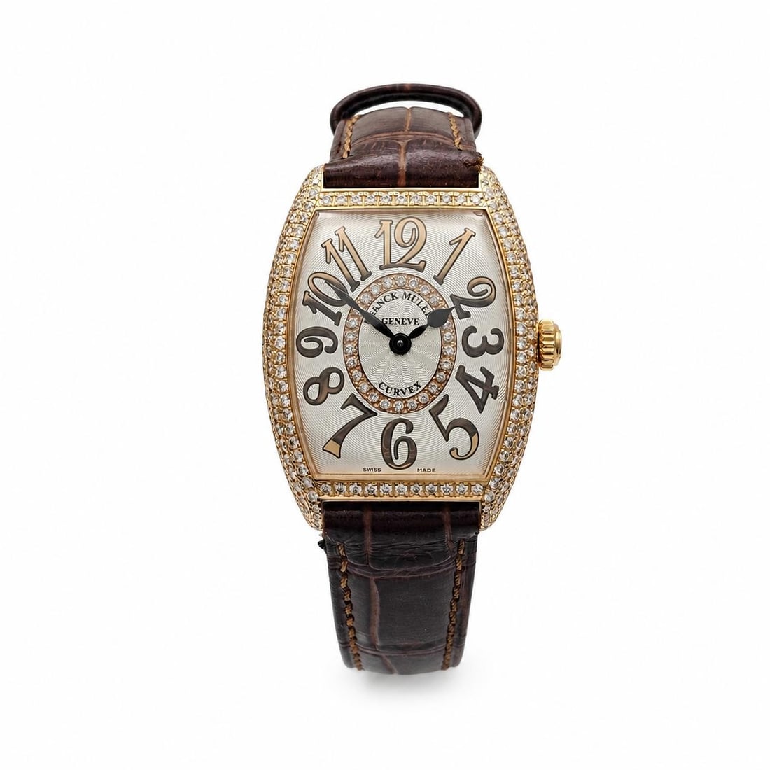 Franck Muller Cintree Curvex diamond bezel rose gold quartz wristwatch (1 of 5)