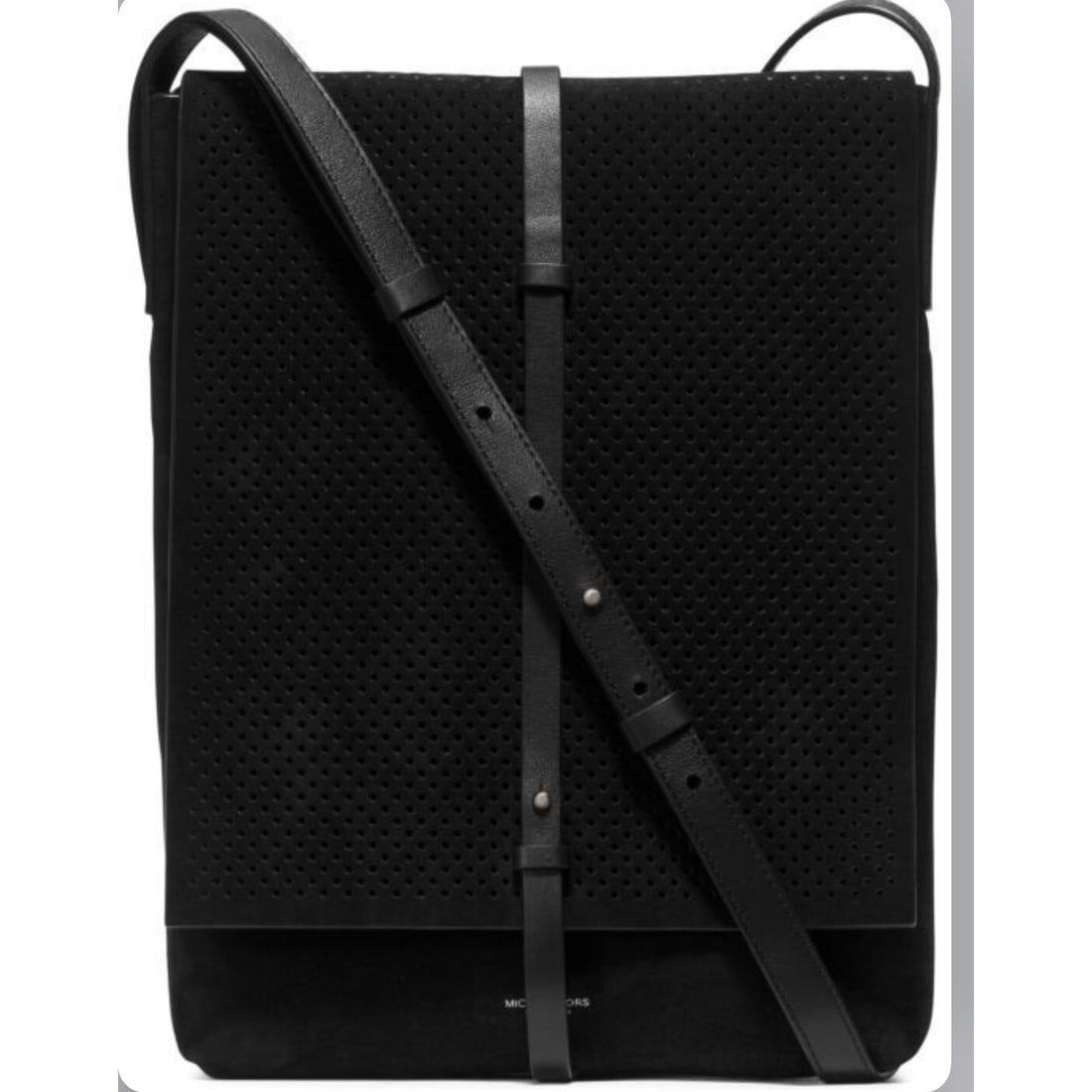 Michael Kors Taos Perforated Suede Crossbody Bag Black Silver Hardware (1 of 6)