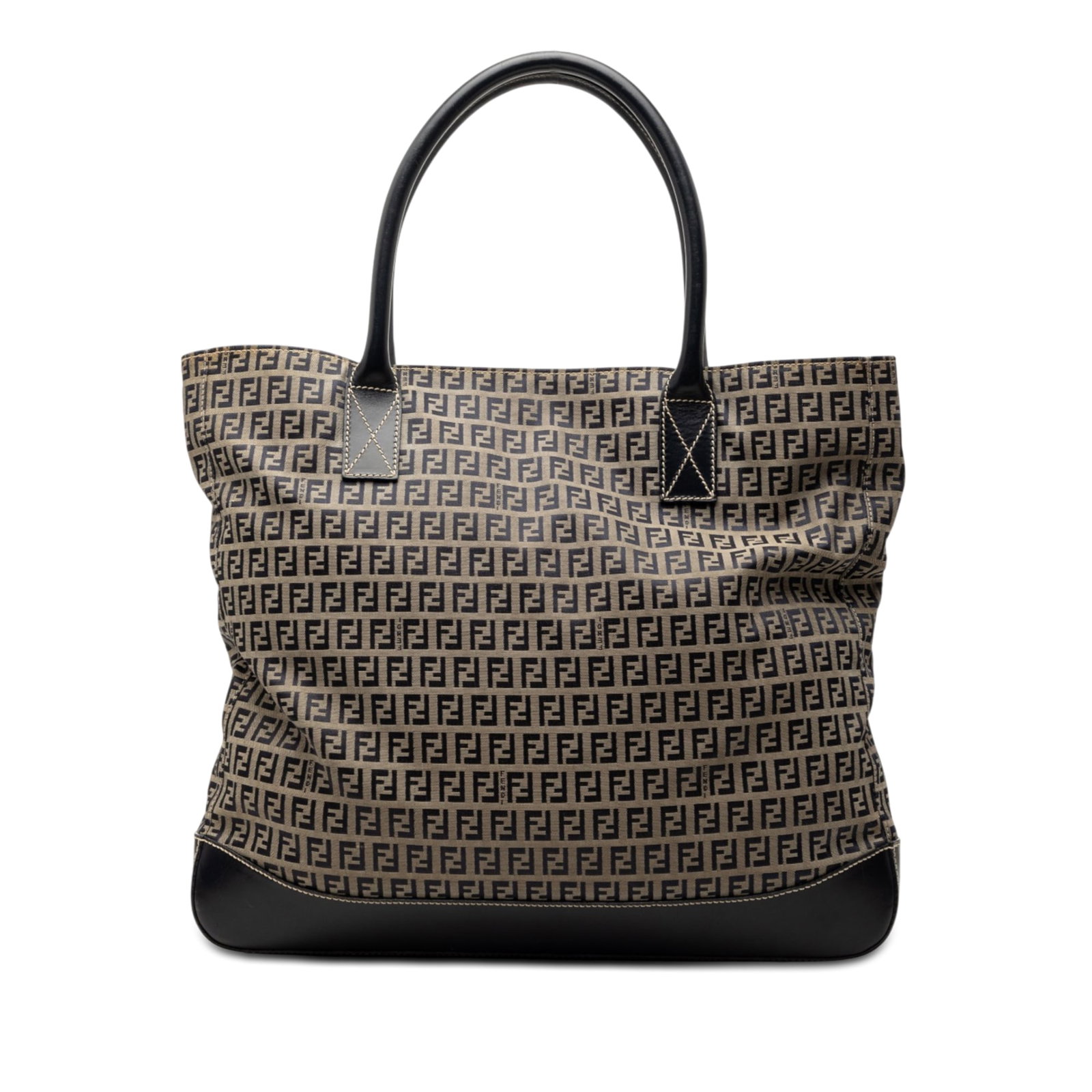 Fendi Zucchino Beige Canvas Tote Bag: Fendi Zucchino Beige Canvas Tote Bag This Fendi Zucchino Canvas Tote features a beige canvas body with leather trim, rolled leather handles, an open top with a snap button closure, and an interior zip