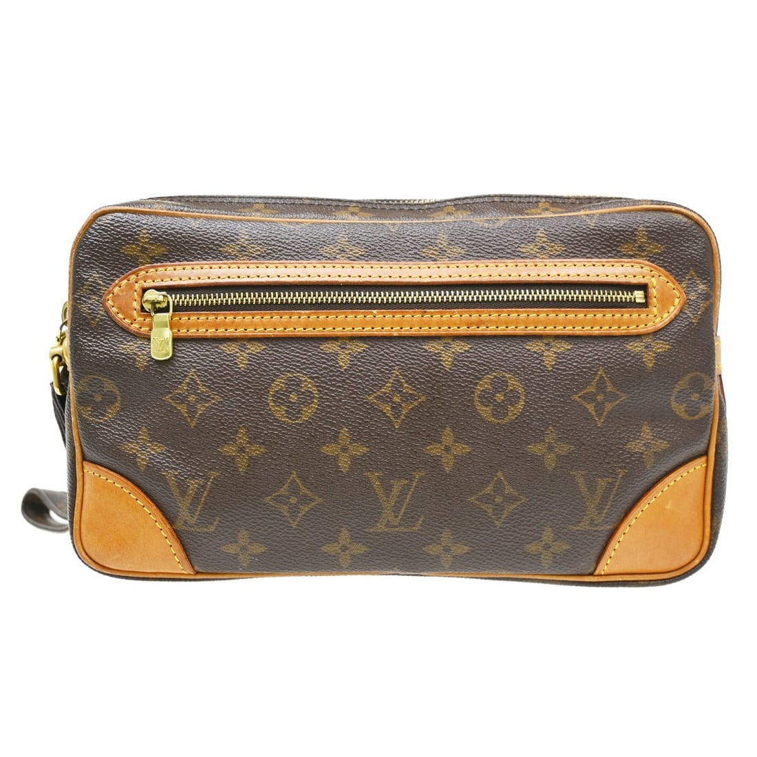 Louis Vuitton Monogram Canvas Marly Dragonne Clutch: Louis Vuitton Monogram Canvas Marly Dragonne Clutch The Louis Vuitton Marly Dragonne Clutch is crafted from the brand's iconic monogram canvas in brown. Designed as a unisex accessory, this clutch fea