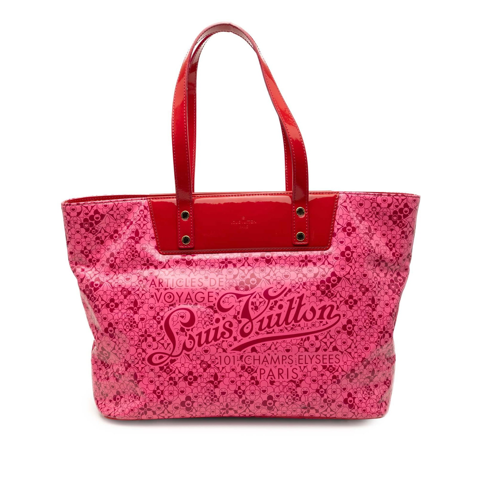 Louis Vuitton Cosmic Blossom PM tote Takashi Murakami coated canvas: Louis Vuitton Cosmic Blossom PM tote Takashi Murakami coated canvas This Louis Vuitton Takashi Murakami Cosmic Blossom Tote PM features a coated canvas body with patent leather trim and flat patent le