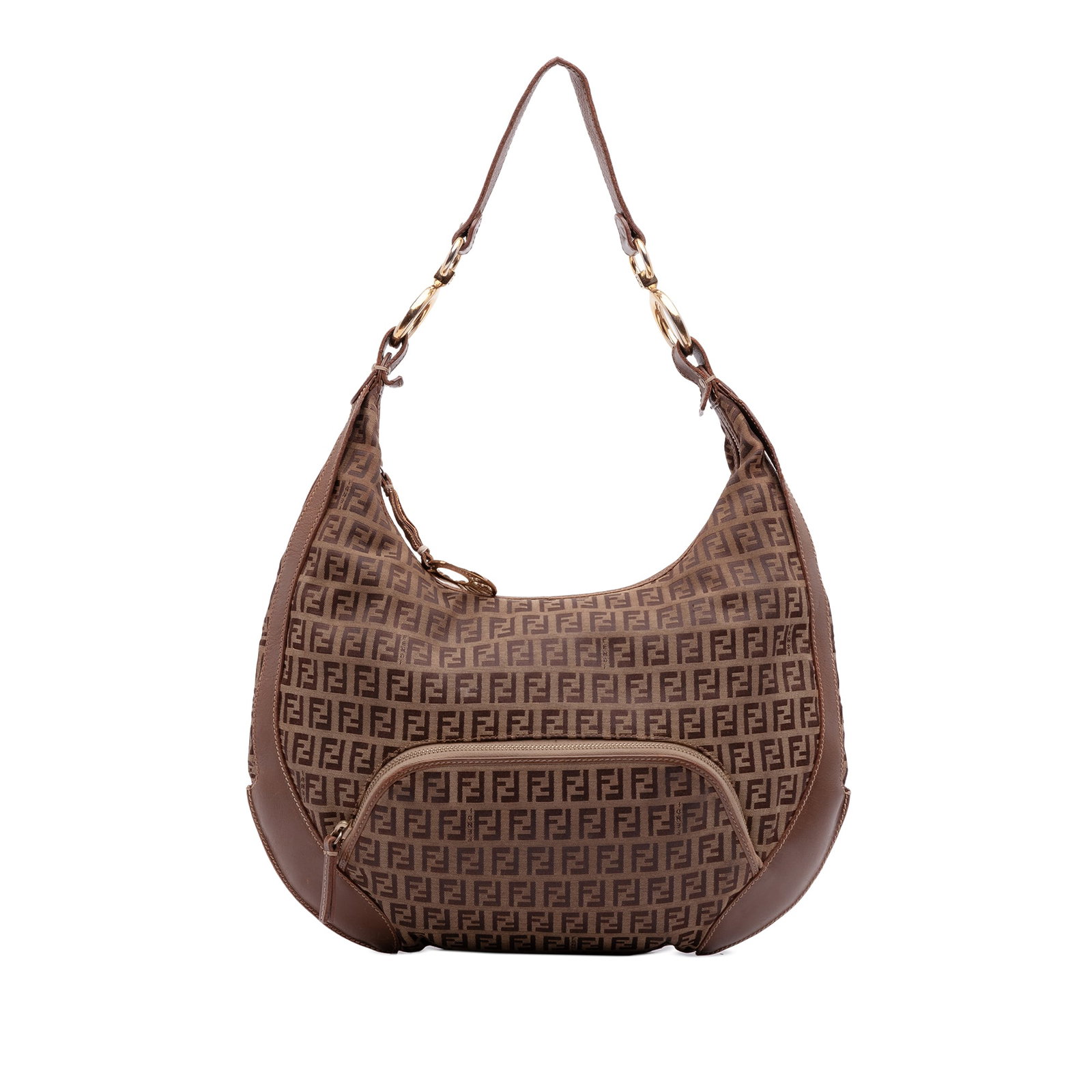 Fendi Zucchino Canvas Chef Hobo Bag with Leather Trim: Fendi Zucchino Canvas Chef Hobo Bag with Leather Trim This Fendi Zucchino Canvas Chef Pocket Hobo features a canvas body with leather trim, a flat leather handle, a top zip closure, an exterior front 