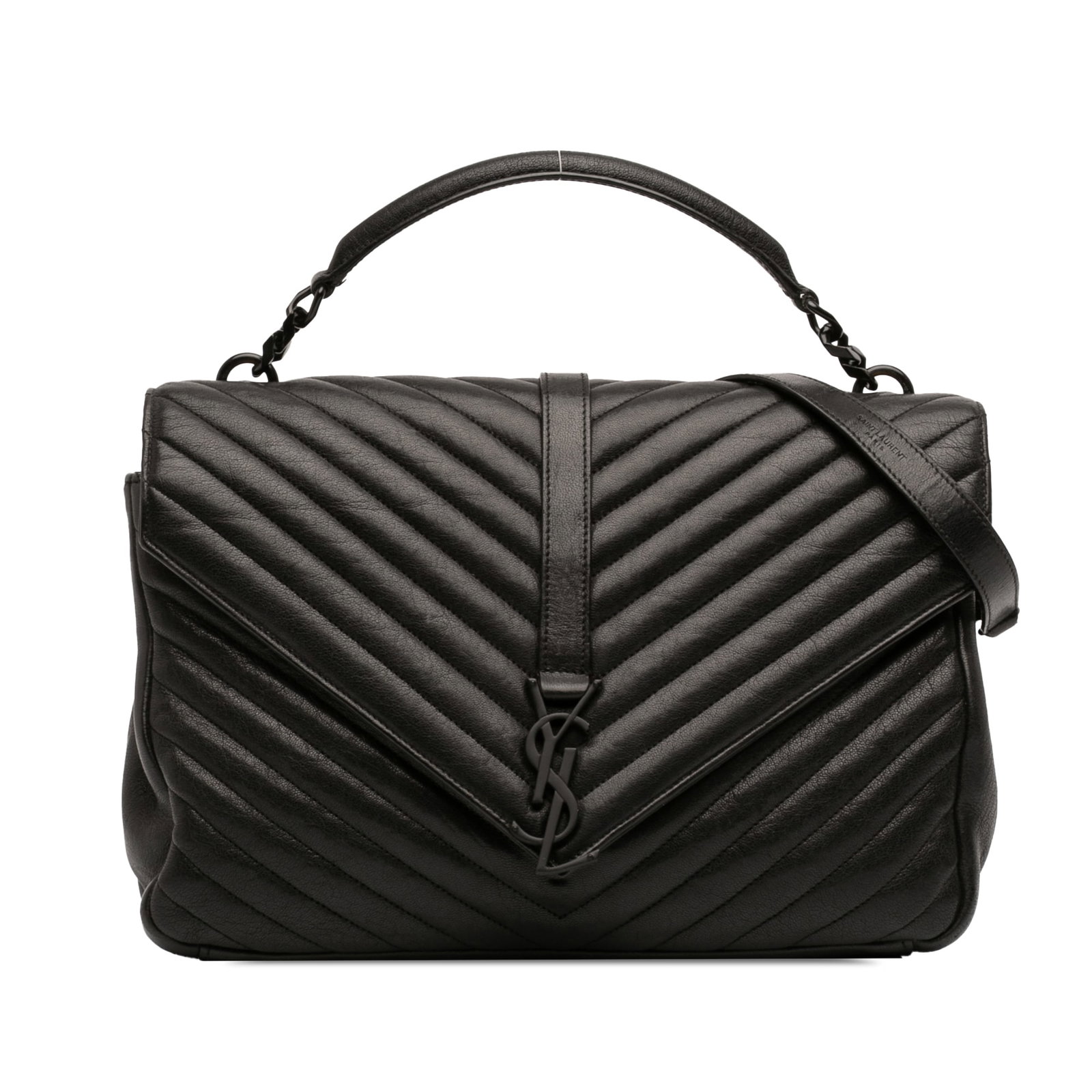 Saint Laurent College satchel black sheepskin chevron monogram (1 of 7)