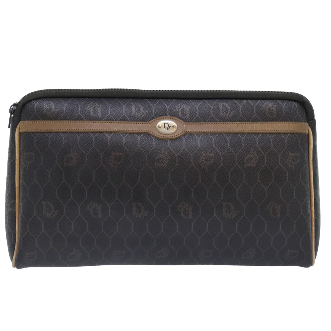 Black Canvas Honeycomb Zip Pouch by Christian Dior: Black Canvas Honeycomb Zip Pouch by Christian Dior This Christian Dior vintage Honeycomb Zip Pouch features a classic design crafted from black canvas with leather accents. Designed for women, the pou