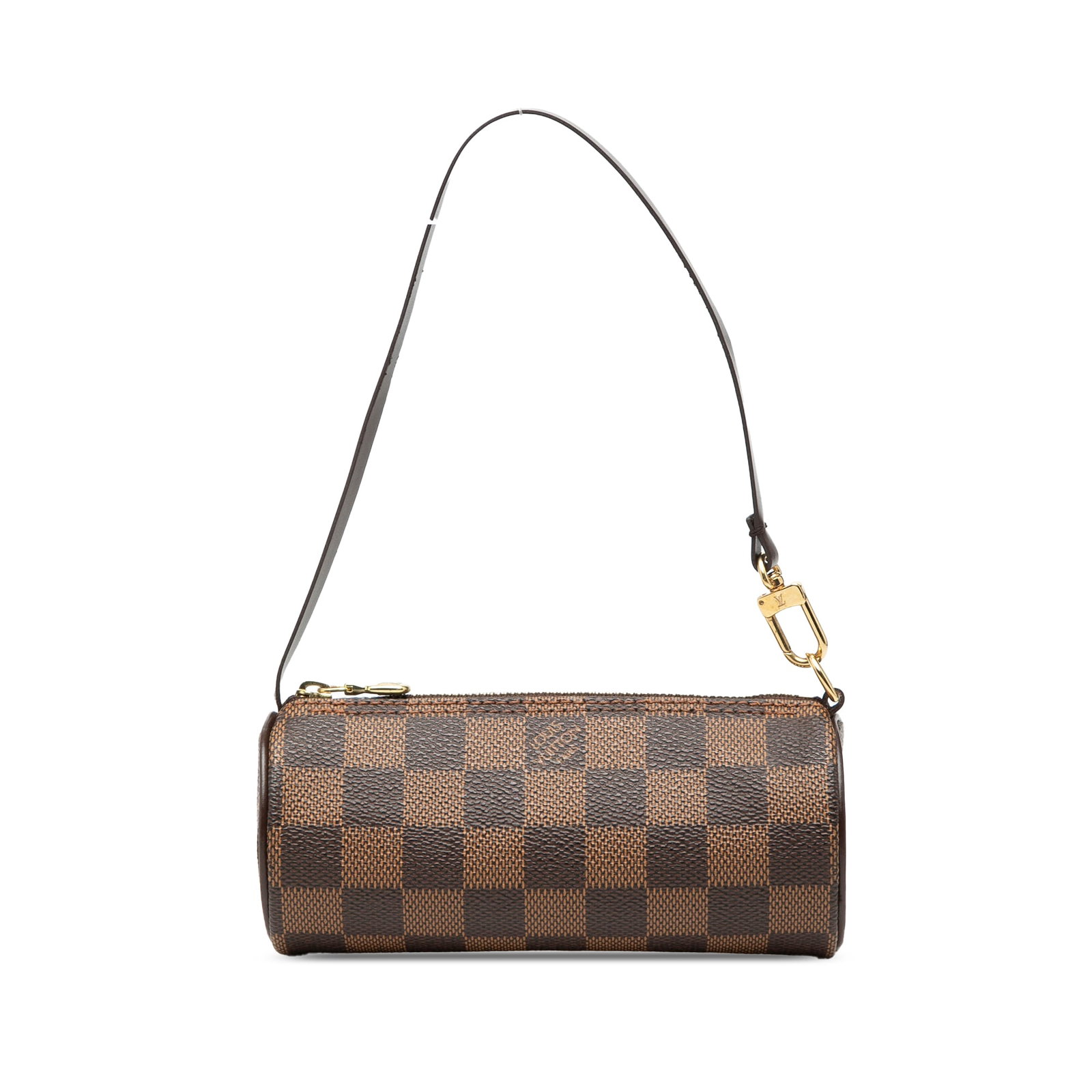 Louis Vuitton Damier Ebene Pochette Bag Brown Canvas: Louis Vuitton Damier Ebene Pochette Bag Brown Canvas This Louis Vuitton Damier Ebene Papillon Pochette features a signature damier canvas body with leather trim, a flat leather strap, and a top zip cl