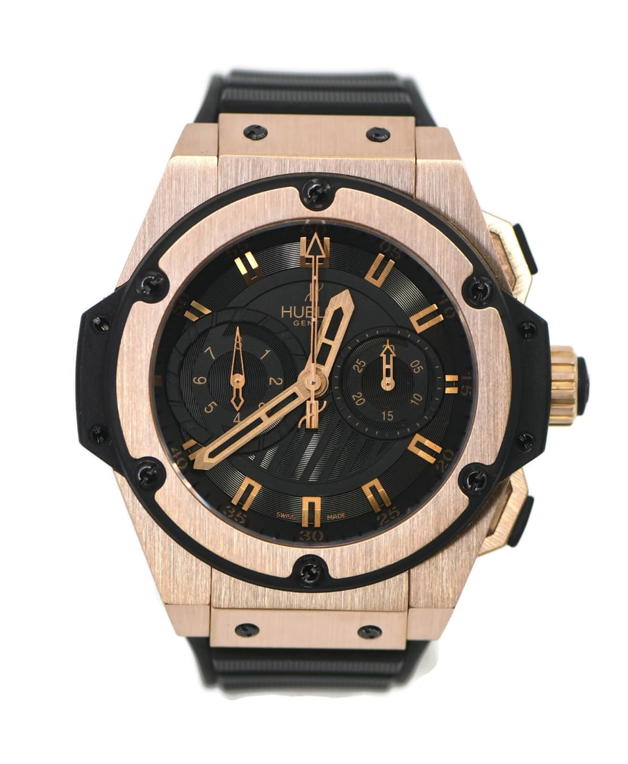 King Power 48mm Rose Gold Men's Automatic Wristwatch by Hublot with Box: King Power 48mm Rose Gold Men's Automatic Wristwatch by Hublot with Box This Hublot King Power wristwatch features a 48 mm case crafted from 18K rose gold and is powered by a mechanical automatic move