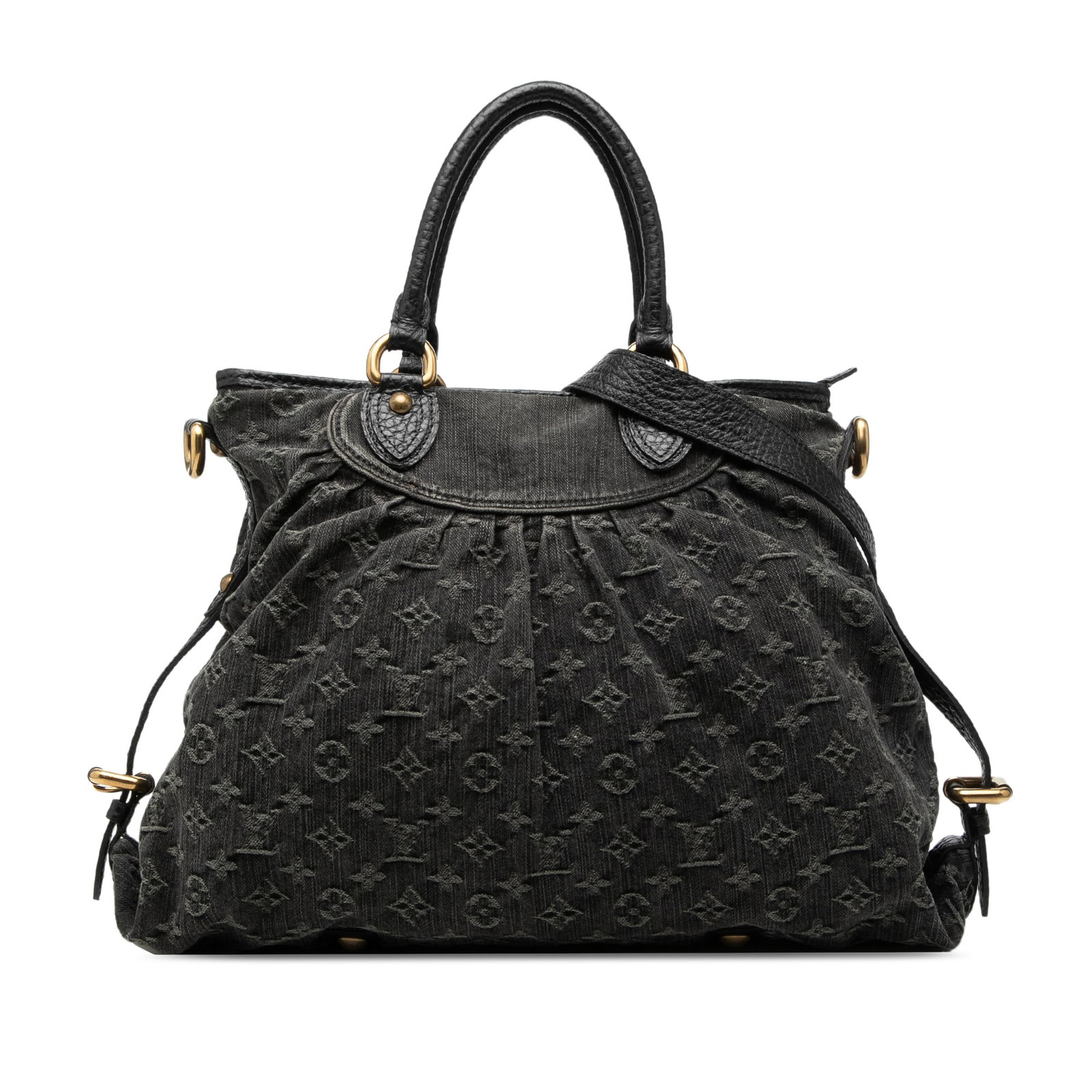 Louis Vuitton denim monogram Neo Cabby GM bag: Louis Vuitton denim monogram Neo Cabby GM bag This Louis Vuitton Monogram Denim Neo Cabby GM features a monogram denim fabric body with rolled leather handles and a detachable flat leather strap. The 