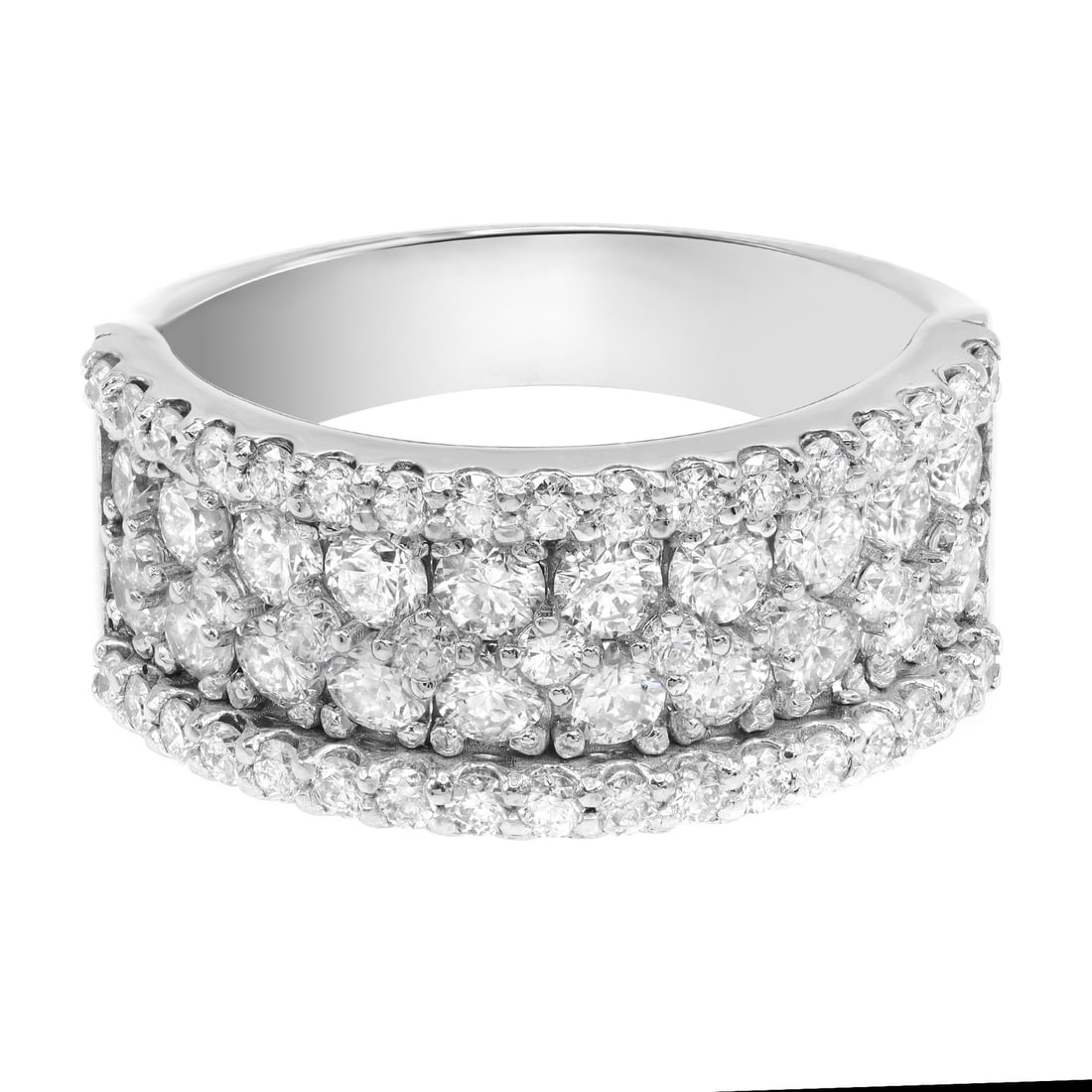 Rachel Koen 14K White Gold Diamond Ring 2.15cttw Size 6.75 Statement Style: Rachel Koen 14K White Gold Diamond Ring 2.15cttw Size 6.75 Statement Style This stunning statement ring by Rachel Koen features dazzling rows of round brilliant cut diamonds set in a stylish concave d