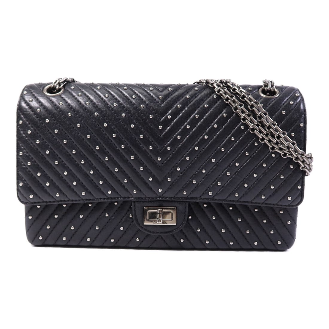 Chanel 2.55 Large Black Calfskin Leather Chain Shoulder Bag Silver Hardware: Chanel 2.55 Large Black Calfskin Leather Chain Shoulder Bag Silver Hardware This Chanel CC 2.55 large chain shoulder bag features black calfskin leather with silver-tone hardware. Designed for women, 