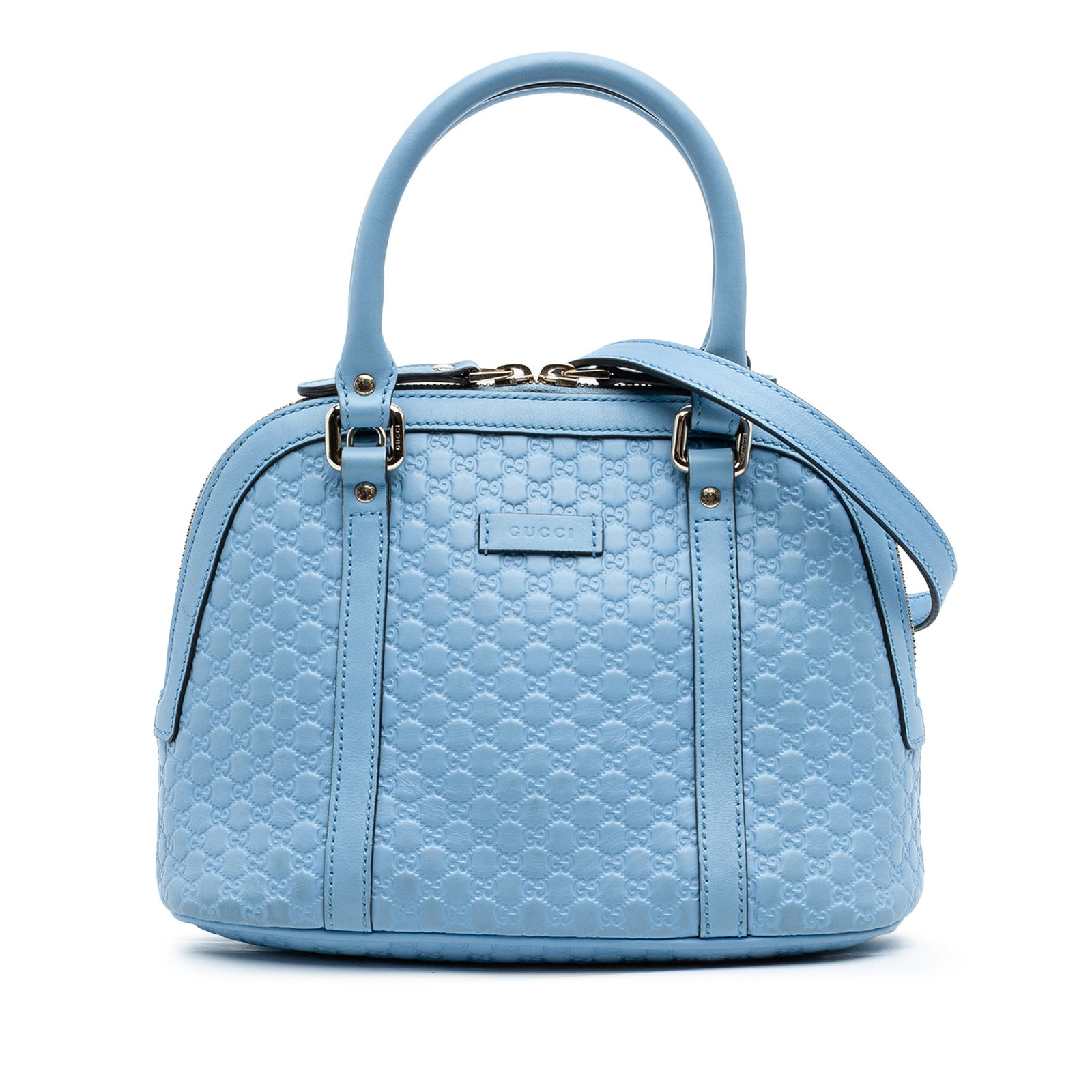 Blue Leather Mini Microguccissima Dome Bag with Detachable Strap (1 of 10)