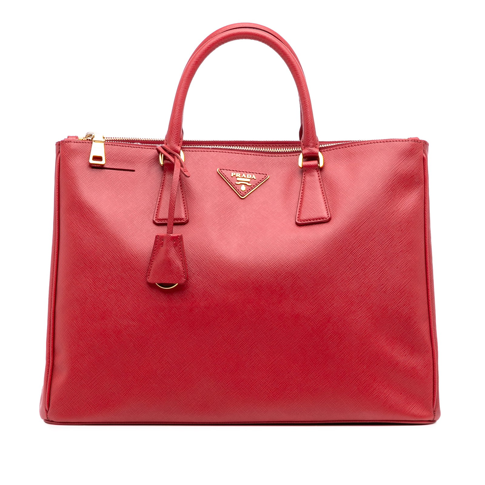 Prada Large Red Saffiano Lux Galleria Double Zip Satchel Italy: Prada Large Red Saffiano Lux Galleria Double Zip Satchel Italy The Prada Large Saffiano Lux Galleria Double Zip Satchel is a stylish and functional accessory crafted from luxurious saffiano leather. T