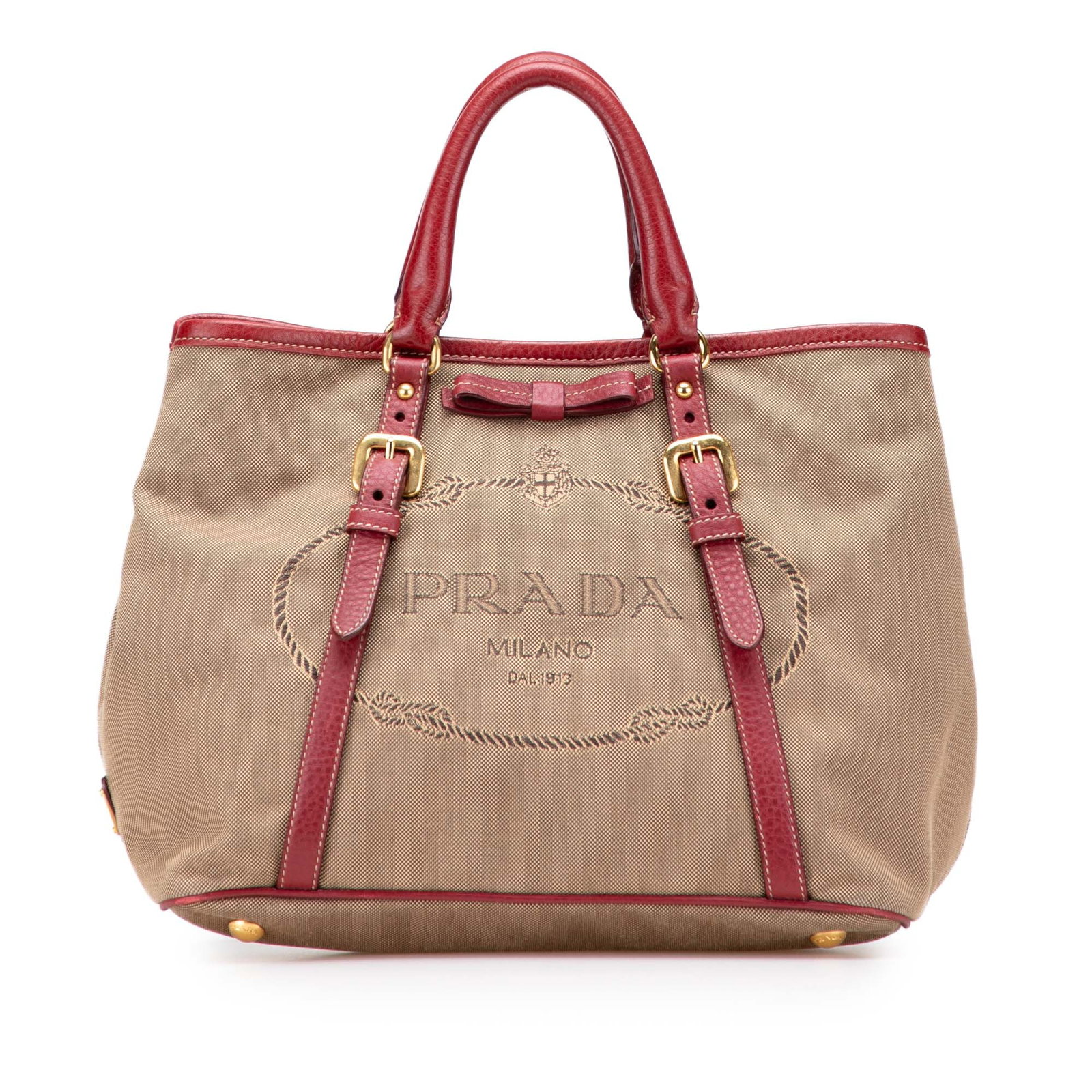 Prada Canvas Canapa Logo Bow Satchel Brown Fabric Bag (1 of 10)