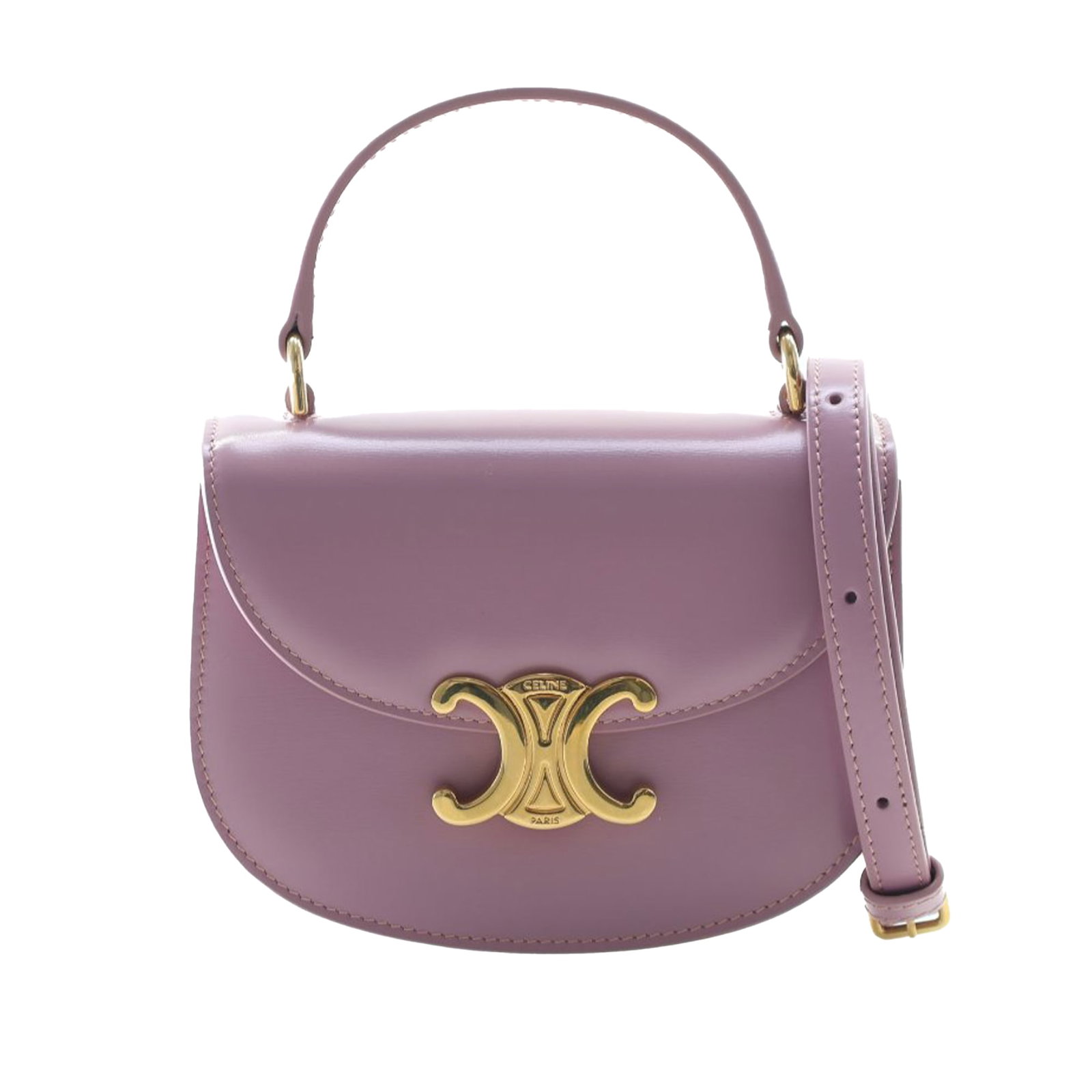 Celine Clea pink leather mini satchel with strap: Celine Clea pink leather mini satchel with strap This Celine Mini Shiny Calfskin Besace Clea Satchel is crafted from pink leather and features a structured silhouette with a flat leather top handle an