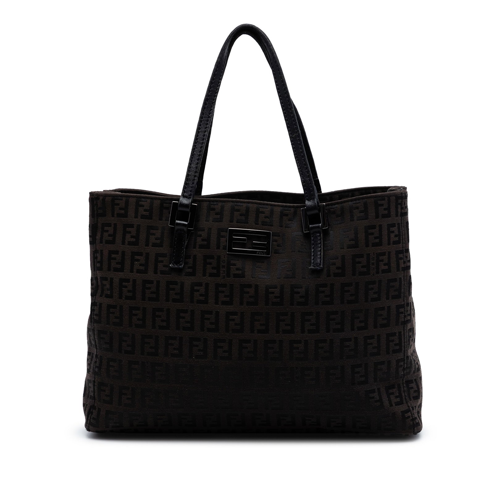 Fendi Zucchino Brown Canvas Tote Bag: Fendi Zucchino Brown Canvas Tote Bag This Fendi Zucchino Canvas Tote features a brown canvas body with the iconic Zucchino pattern, complemented by flat leather straps. The tote has an open top design