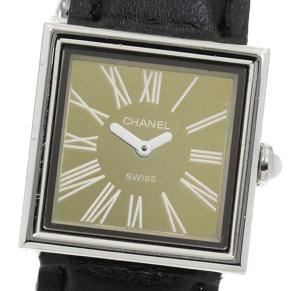 CHANEL Mademoiselle Quartz Stainless Steel Leather Wristwatch: CHANEL Mademoiselle Quartz Stainless Steel Leather Wristwatch This CHANEL Mademoiselle women's wristwatch features a stainless steel case with a mirror dial and a leather band. The watch operates with