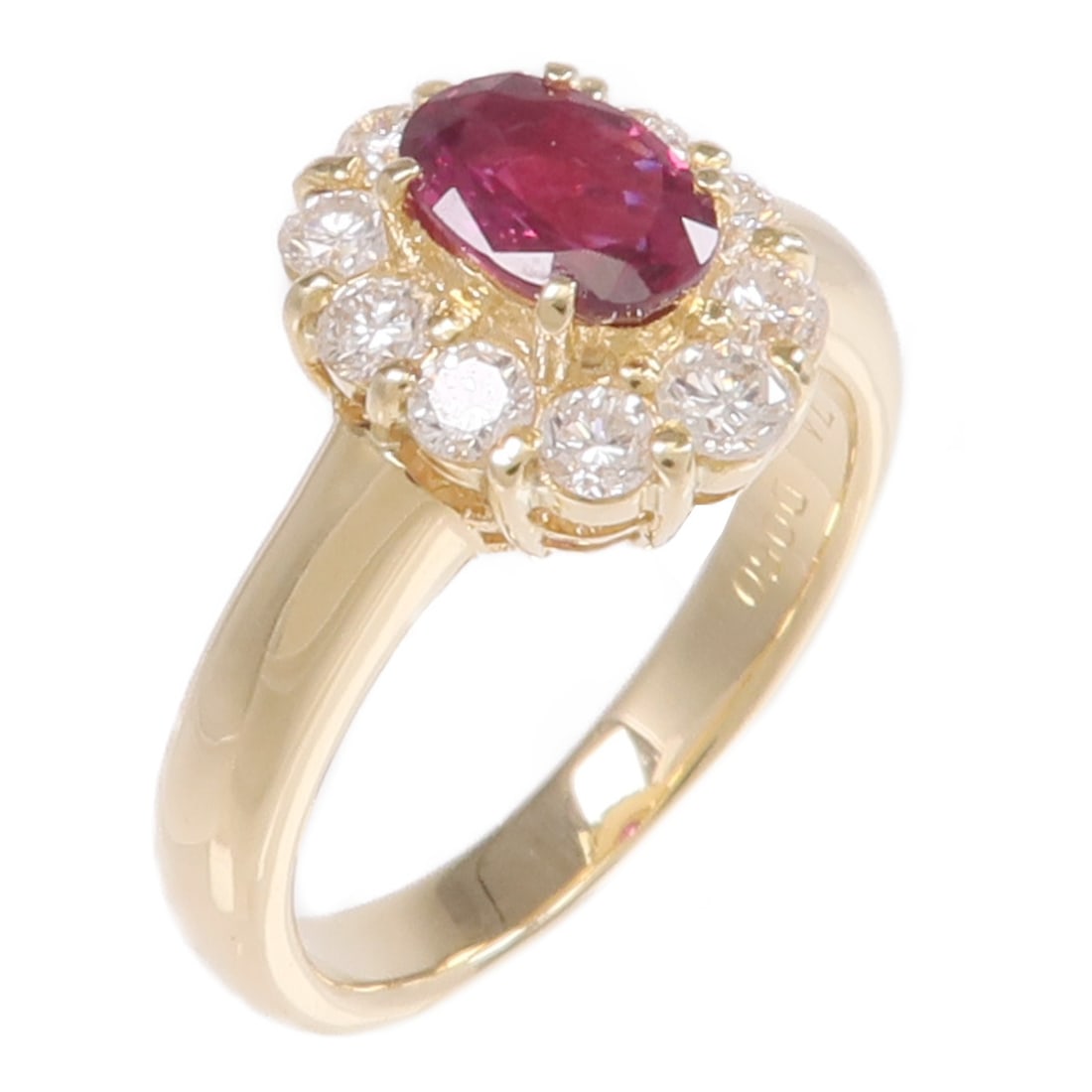 Ruby Diamond K18 Yellow Gold Ring Size 4.5 JEWELRY: Ruby Diamond K18 Yellow Gold Ring Size 4.5 JEWELRY This elegant women's ring features a striking ruby as the main stone, set in 18K yellow gold. The ring is designed in a classic style and showcases a