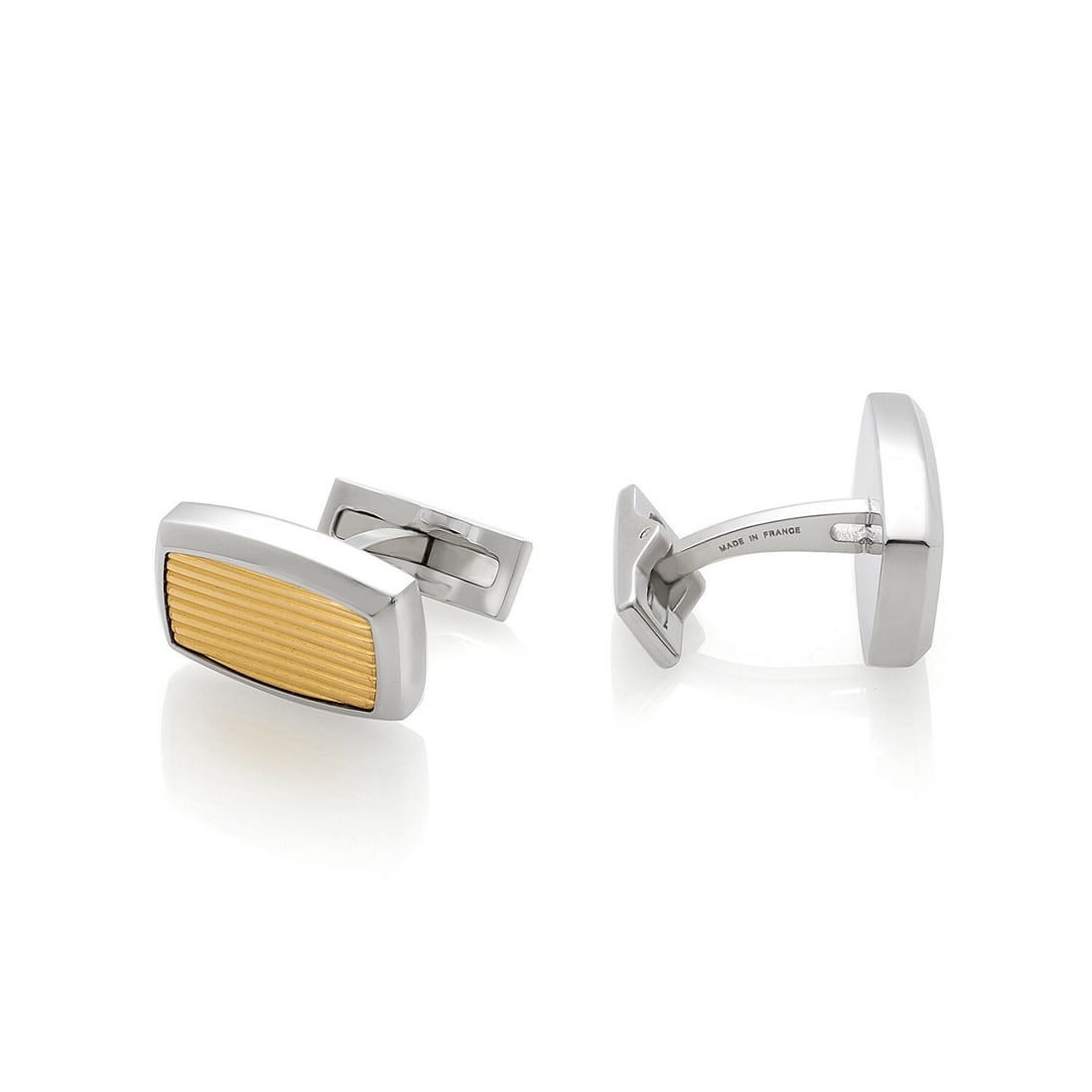 S.T. Dupont Gold Plated Stainless Steel Guilloche Cufflinks 005503: S.T. Dupont Gold Plated Stainless Steel Guilloche Cufflinks 005503 Elevate your style with these exquisite S.T. Dupont cufflinks, crafted from gold plated stainless steel. Featuring a stunning guilloc