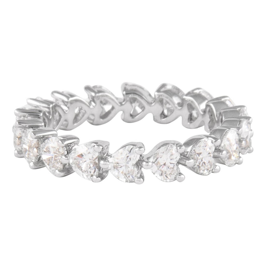 2.41ct Heart Diamond Eternity Band Platinum: 2.41ct Heart Diamond Eternity Band Platinum This exquisite eternity band features a stunning arrangement of 18 heart-cut diamonds totaling 2.41 carats, showcasing D/E color and VVS clarity. Crafted fr