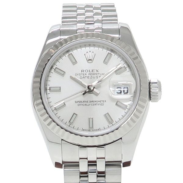 Rolex Datejust 179174 26mm Automatic Women's Wristwatch: Rolex Datejust 179174 26mm Automatic Women's Wristwatch This pre-owned Rolex Datejust 26mm women's wristwatch features a stainless steel and white gold case with a silver dial and bar indexes, offerin