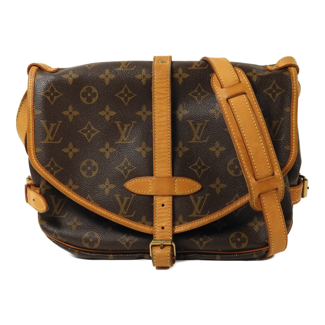 Louis Vuitton Saumur 30 Monogram Brown Shoulder Bag GHW: Louis Vuitton Saumur 30 Monogram Brown Shoulder Bag GHW This Louis Vuitton Saumur 30 shoulder bag features the classic monogram pattern in brown PVC coated canvas, complemented by gold-tone hardware. 