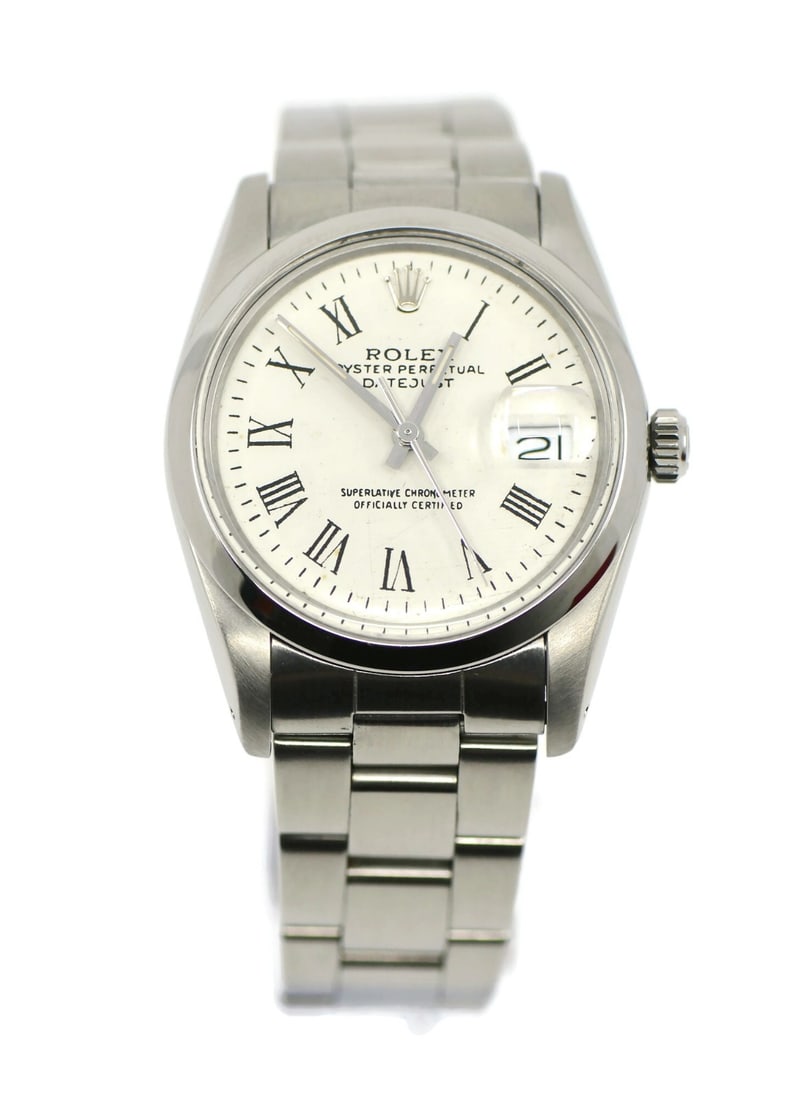 Rolex Datejust 15000 White Dial Automatic 34mm Stainless Steel Wristwatch with Box: Rolex Datejust 15000 White Dial Automatic 34mm Stainless Steel Wristwatch with Box This Rolex Datejust stainless steel wristwatch, reference 15000, features a 34 mm case and a white analog dial. Manuf