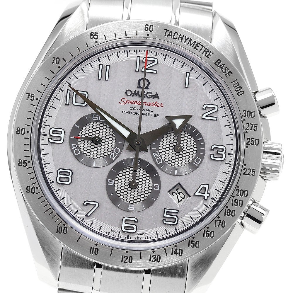 Omega Speedmaster Broad Arrow 44mm Automatic Chronograph Date: Omega Speedmaster Broad Arrow 44mm Automatic Chronograph Date This OMEGA Speedmaster Broad Arrow Chronograph Automatic wristwatch features a stainless steel case and bracelet with a silver dial. The w