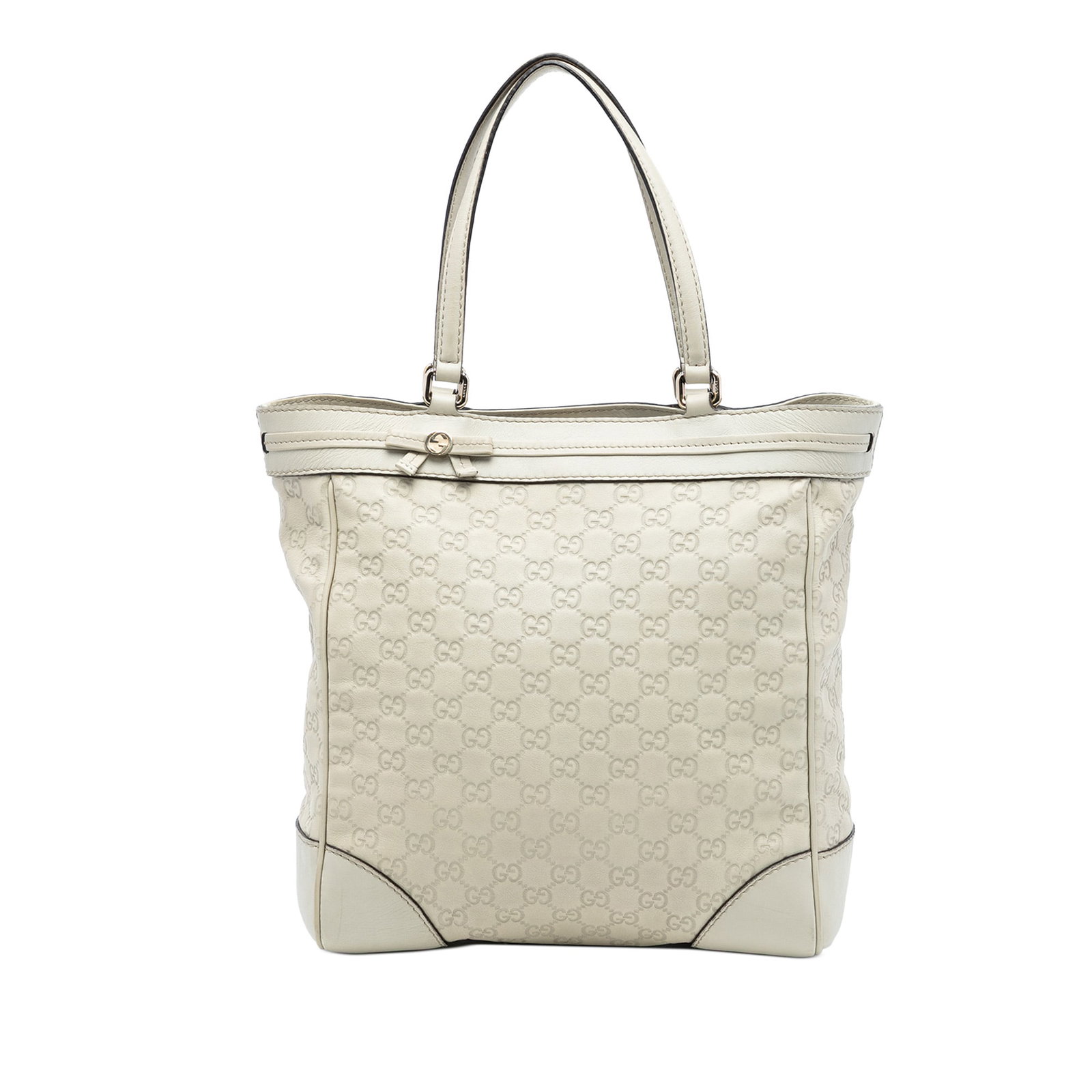 Gucci Mayfair Guccissima Embossed Leather Brown Tote Bag: Gucci Mayfair Guccissima Embossed Leather Brown Tote Bag The Mayfair tote bag showcases an embossed leather exterior with flat leather straps and a ribbon detail at the top panel. It features a top ma