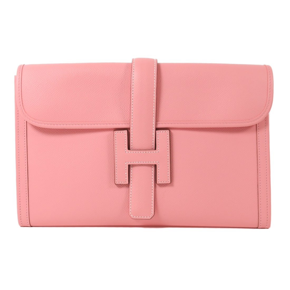 Hermes Jige Elan PM pink calfskin clutch: Hermes Jige Elan PM pink calfskin clutch This Hermes Jige Elan PM clutch is crafted from Veau Epsom calfskin leather in a striking Rose Confetti pink. Designed for women, it features a sleek silhouett