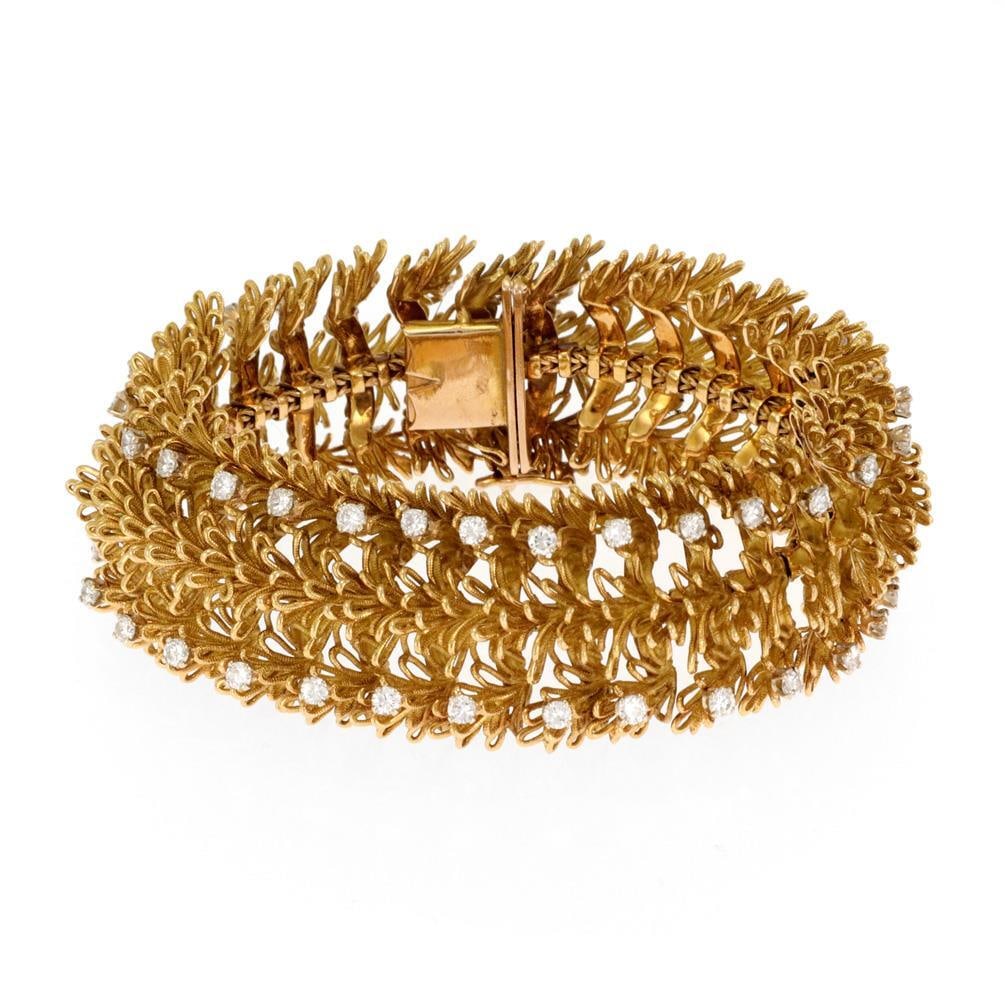 Spritzer & Fuhrmann 5ct Diamond 18k Yellow Gold Leaf Link Bracelet: Spritzer & Fuhrmann 5ct Diamond 18k Yellow Gold Leaf Link Bracelet This exquisite estate bracelet by Spritzer & Fuhrmann is crafted from luxurious 18k yellow gold. Featuring a stunning open design wit