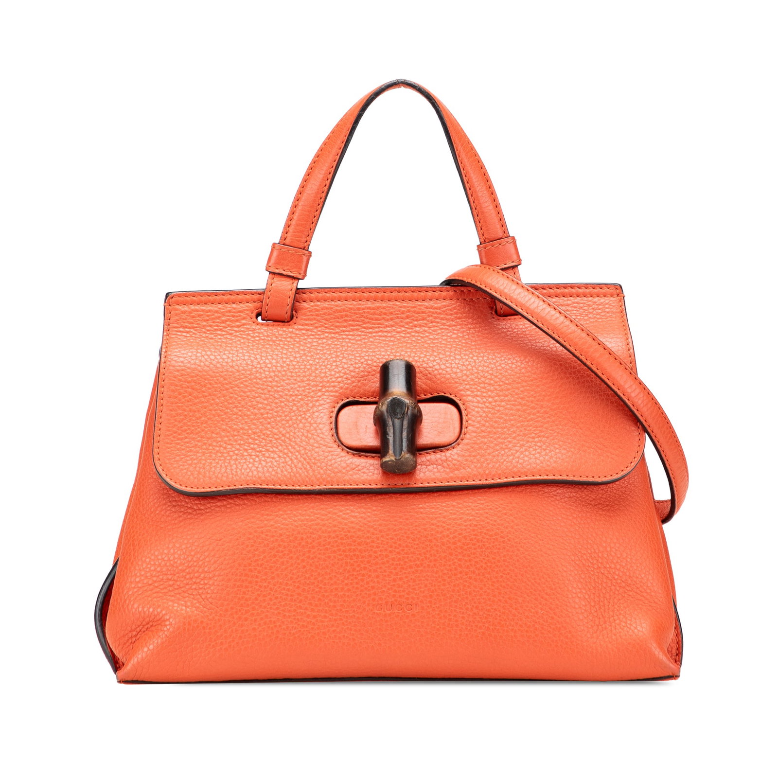 Gucci Bamboo Daily Satchel Orange Leather Top Handle: Gucci Bamboo Daily Satchel Orange Leather Top Handle This Gucci Small Leather Bamboo Daily Satchel is a stylish and functional accessory crafted from high-quality leather. It features a flat top handl