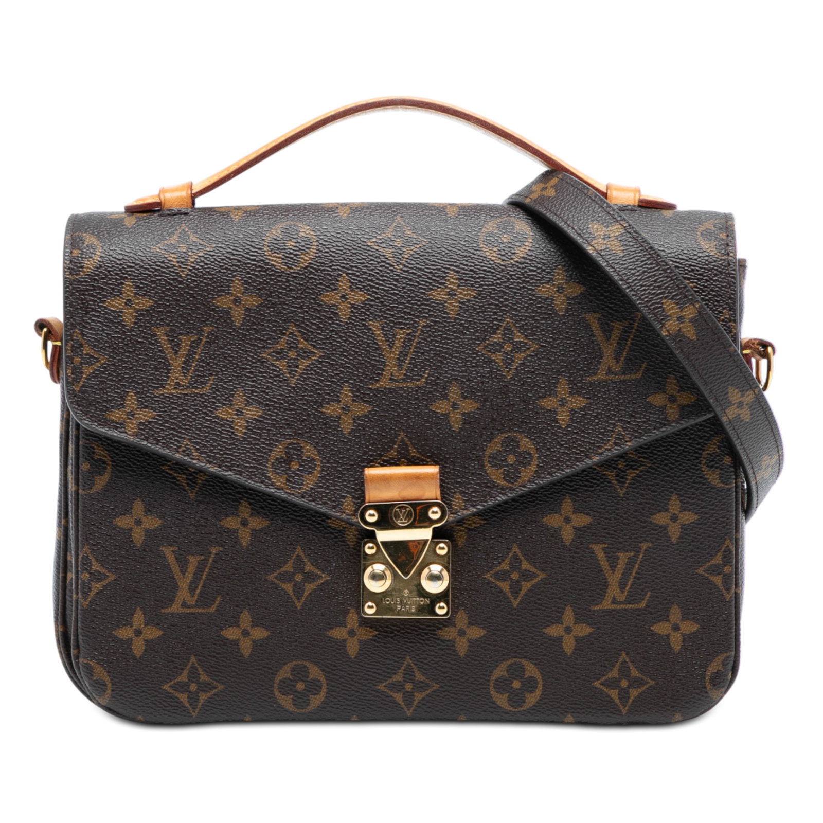 Louis Vuitton Pochette Metis Monogram Canvas Shoulder Bag with S-Lock: Louis Vuitton Pochette Metis Monogram Canvas Shoulder Bag with S-Lock The Louis Vuitton Monogram Pochette Metis is crafted with the iconic monogram canvas and features a flat vachetta leather top hand