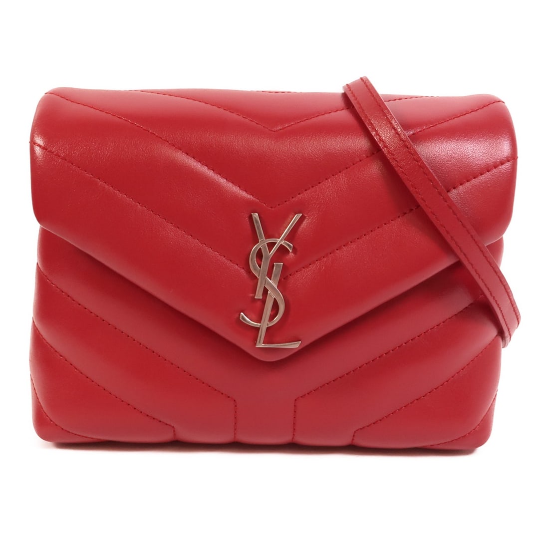 Saint Laurent Loulou red calfskin shoulder bag: Saint Laurent Loulou red calfskin shoulder bag This Saint Laurent Loulou shoulder bag features a striking red calfskin leather exterior and a sleek, compact silhouette. Designed for women, the bag sho