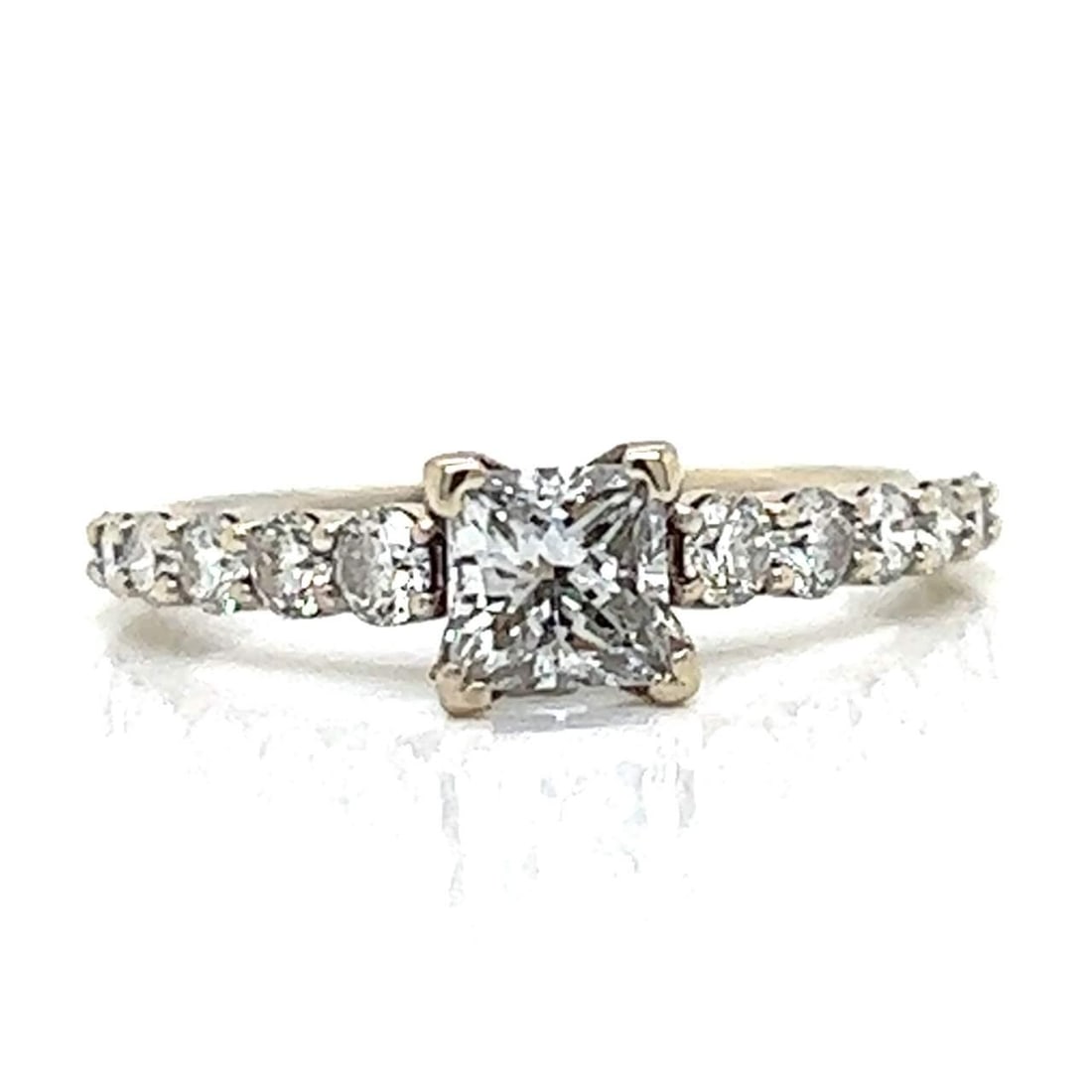 GIA Certified 14k White Gold 1.35 Ct. Diamond Ring Size 9: GIA Certified 14k White Gold 1.35 Ct. Diamond Ring Size 9 This exquisite 14k white gold diamond ring features a stunning GIA Certified 0.75 Ct. princess-cut diamond with F color and VVS2 clarity, perf