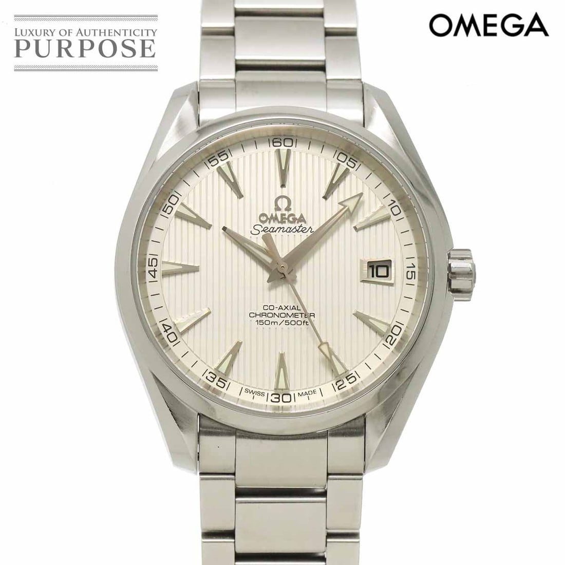 Omega Seamaster Aqua Terra Co-Axial Date Men's Wristwatch: Omega Seamaster Aqua Terra Co-Axial Date Men's Wristwatch This is an OMEGA Seamaster Aqua Terra Co-Axial Date wristwatch designed for men. Manufactured in Switzerland, this pre-owned timepiece feature