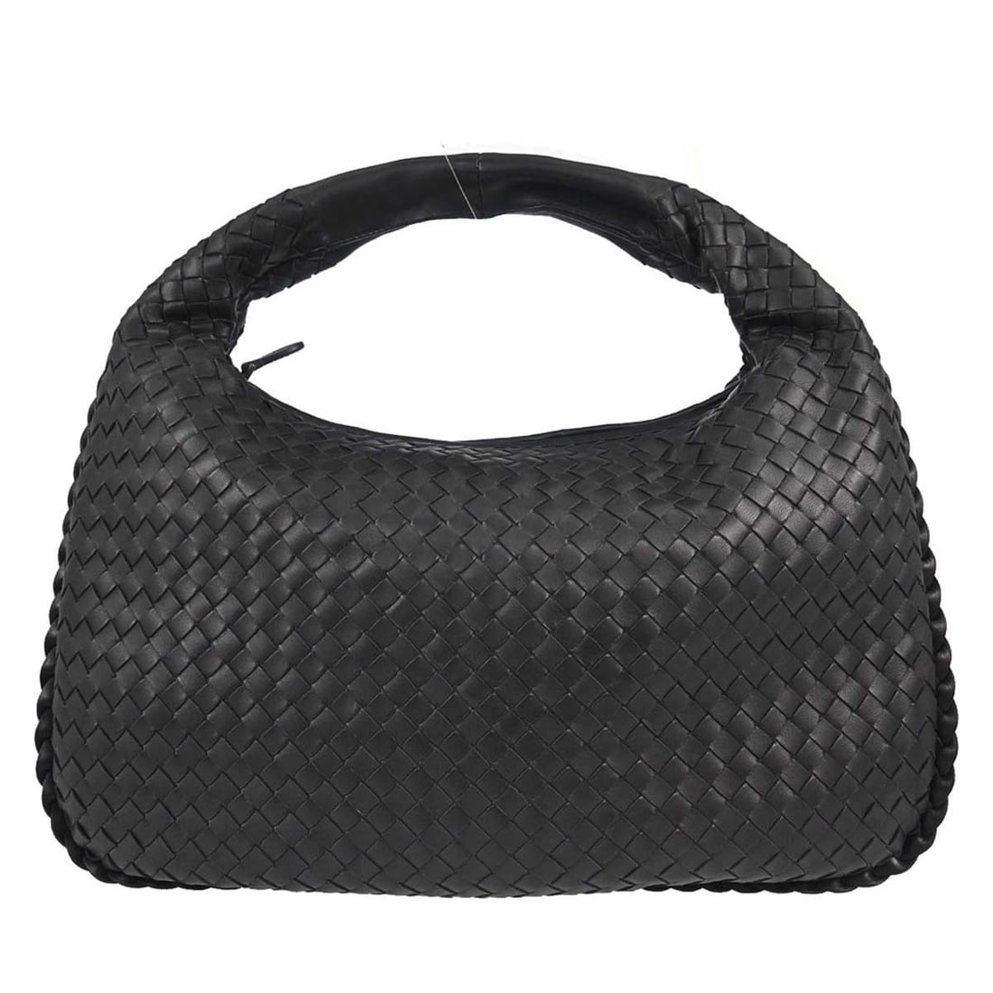 Bottega Veneta Intrecciato black lambskin hobo handbag: Bottega Veneta Intrecciato black lambskin hobo handbag This Bottega Veneta hobo handbag is crafted from black lambskin leather and features the signature Intrecciato woven pattern. It offers a medium 