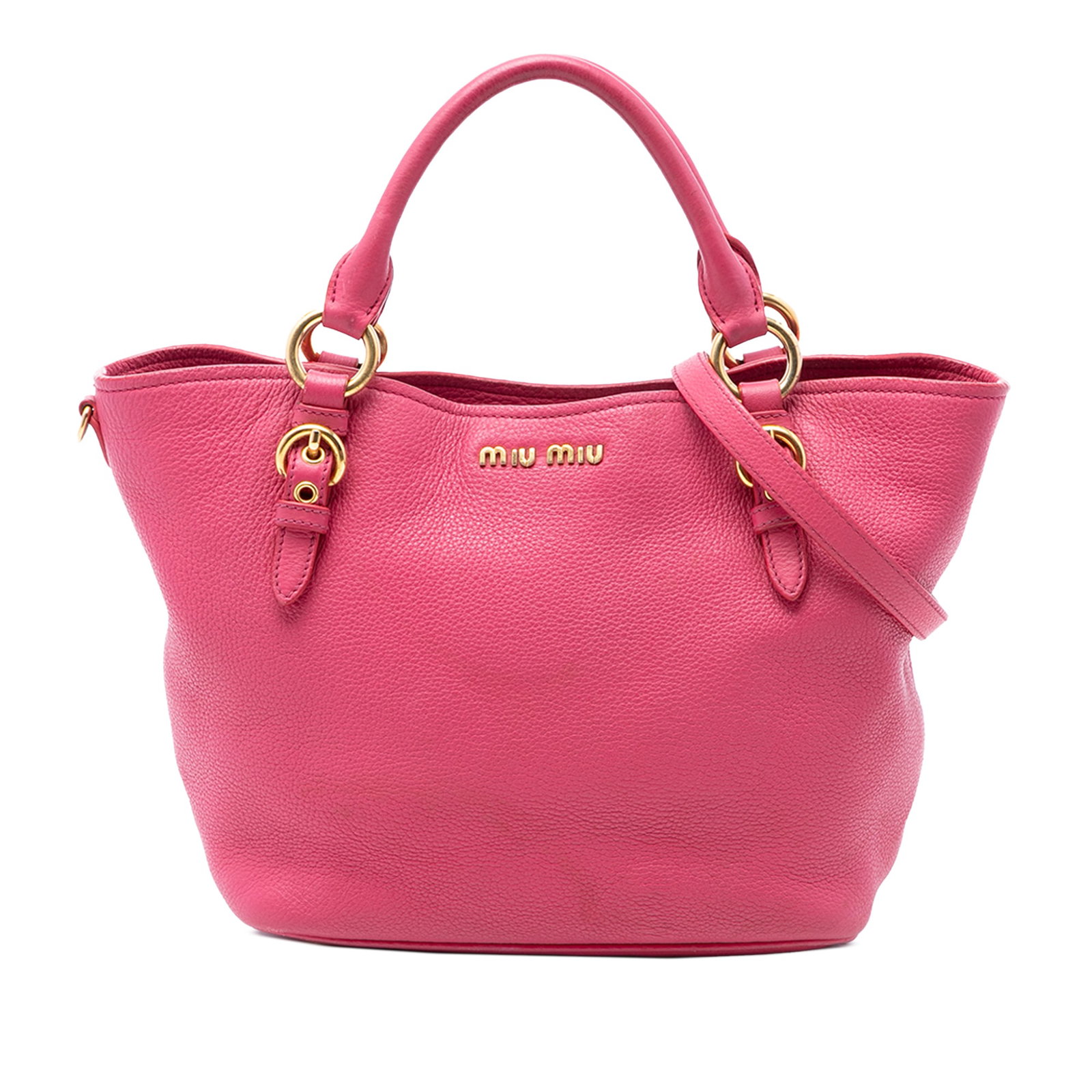 Miu Miu pink leather Vitello Phenix satchel: Miu Miu pink leather Vitello Phenix satchel This Miu Miu Vitello Phenix Satchel is crafted from pink leather and features rolled leather handles, a detachable flat leather shoulder strap, and a top zi