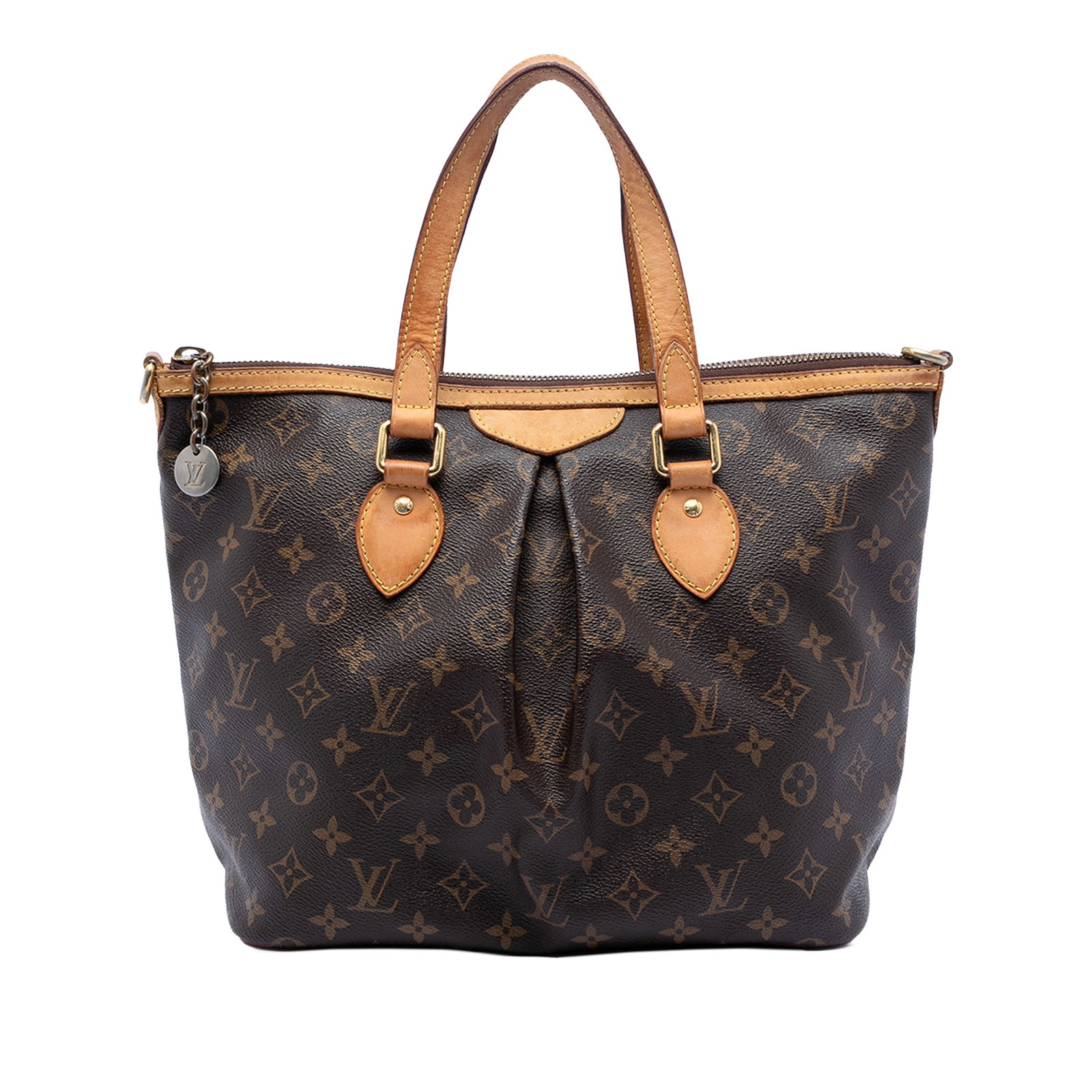 Louis Vuitton Palermo PM Brown Monogram Canvas Bag with Leather Trim: Louis Vuitton Palermo PM Brown Monogram Canvas Bag with Leather Trim The Louis Vuitton Monogram Palermo PM is crafted from the classic monogram canvas with vachetta leather trim and flat vachetta leat