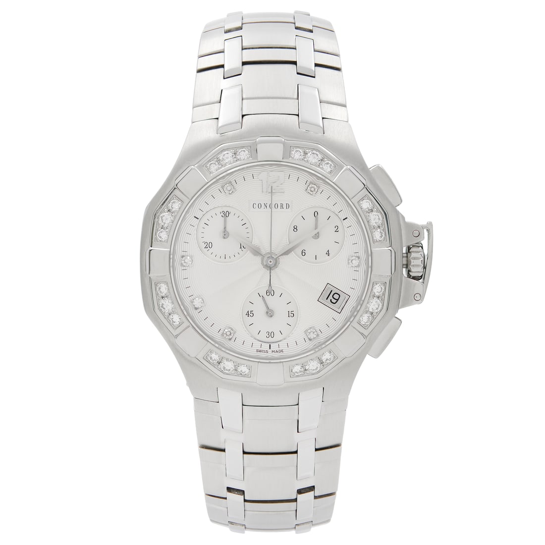 Concord Saratoga Ladies Watch Silver Dial Diamond Indices Quartz Steel Bracelet 310889: Concord Saratoga Ladies Watch Silver Dial Diamond Indices Quartz Steel Bracelet 310889 Explore the elegant Concord Saratoga Ladies Watch, a stunning blend of luxury and functionality. This timepiece f