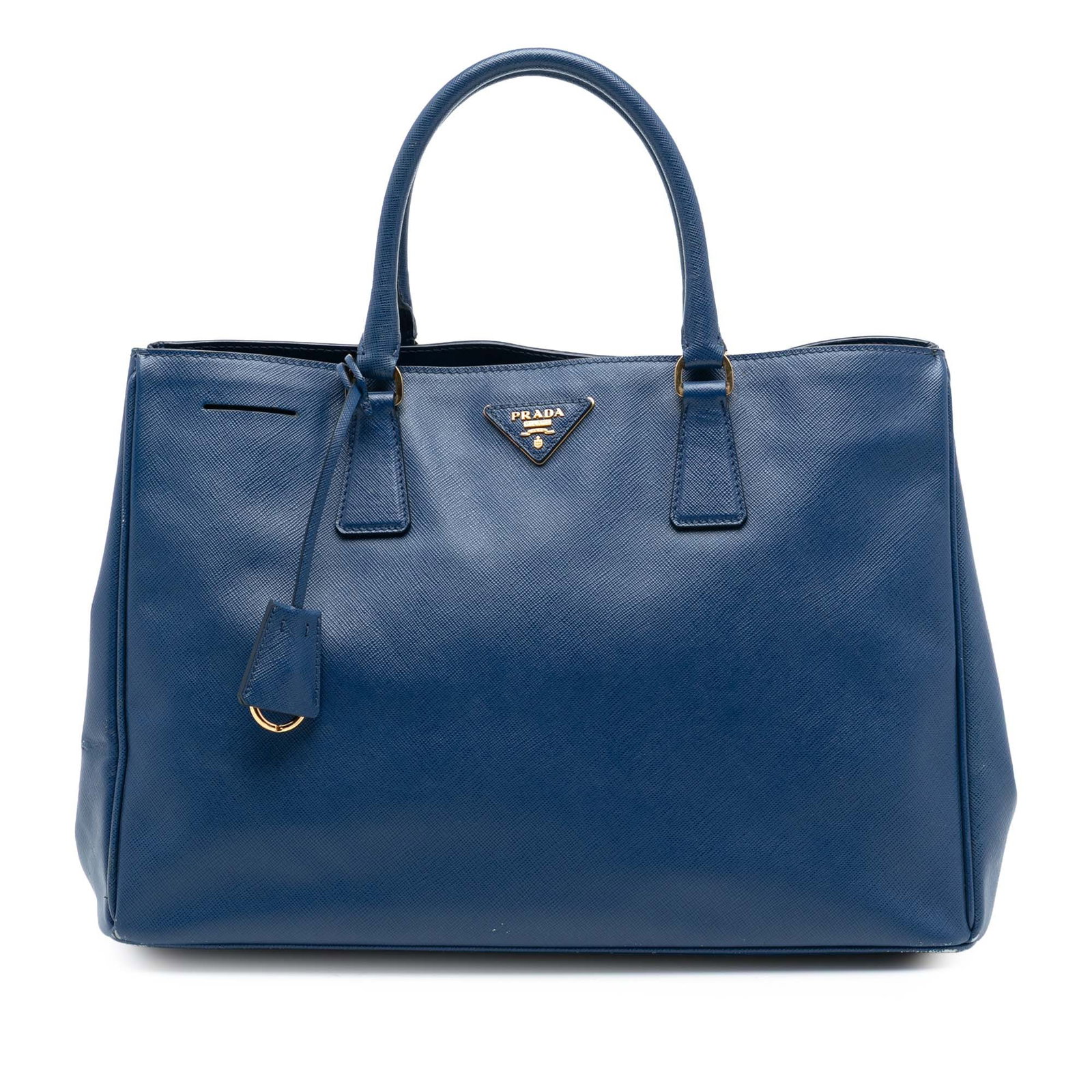Prada Galleria Large Blue Saffiano Leather Tote Handbag Italy: Prada Galleria Large Blue Saffiano Leather Tote Handbag Italy This Prada Large Saffiano Lux Galleria Tote features a blue saffiano leather body with rolled handles, a clochette, an open top with magne