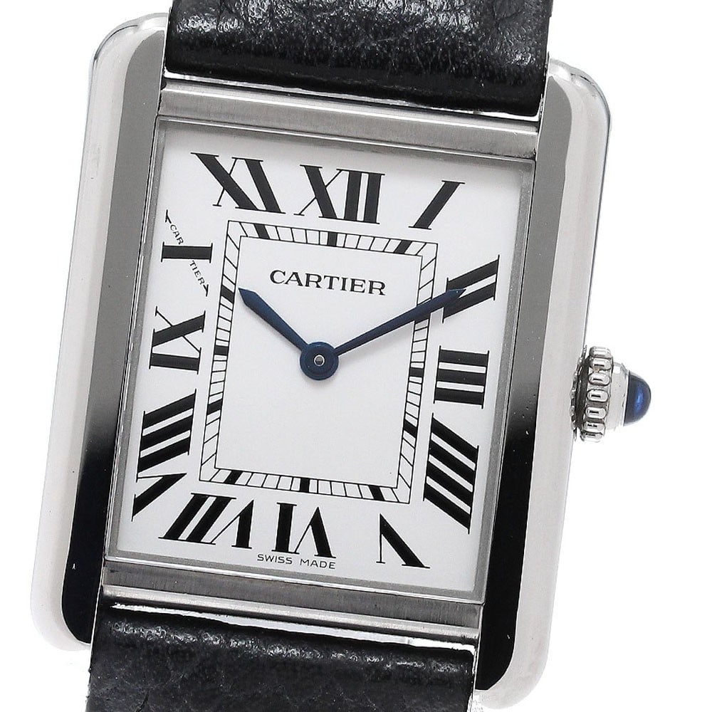 Cartier Tank Solo Ladies Quartz Watch Silver Dial Steel Leather Strap: Cartier Tank Solo Ladies Quartz Watch Silver Dial Steel Leather Strap This is a pre-owned Cartier Tank Solo SM WSTA0030 wristwatch designed for women. Featuring a silver dial, stainless steel case, an