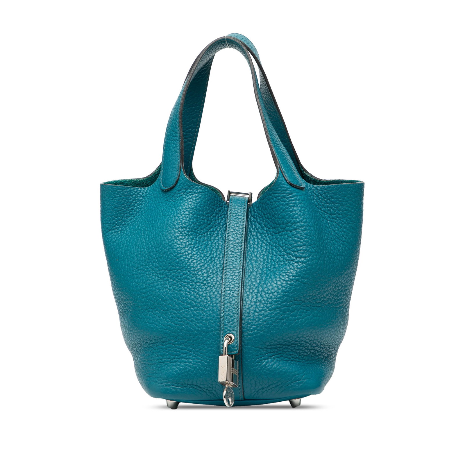 Hermes Picotin Lock 18 Blue Paon Clemence Leather Handbag: Hermes Picotin Lock 18 Blue Paon Clemence Leather Handbag The Hermes Clemence Picotin Lock 18 is crafted from Clemence leather in the Blue Paon color and features flat leather straps with a top strap 
