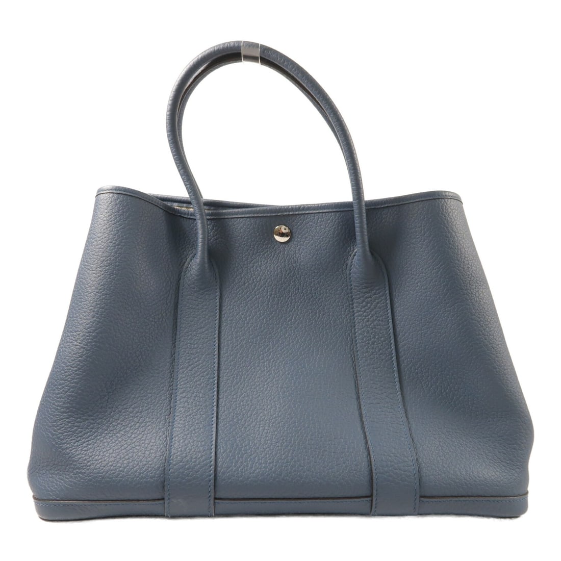 Hermes Garden Party PM Blue Calfskin Tote with Palladium Hardware: Hermes Garden Party PM Blue Calfskin Tote with Palladium Hardware This Hermes Garden Party PM handbag is crafted from calfskin leather in an azure blue color. Designed for women, it offers a stylish a